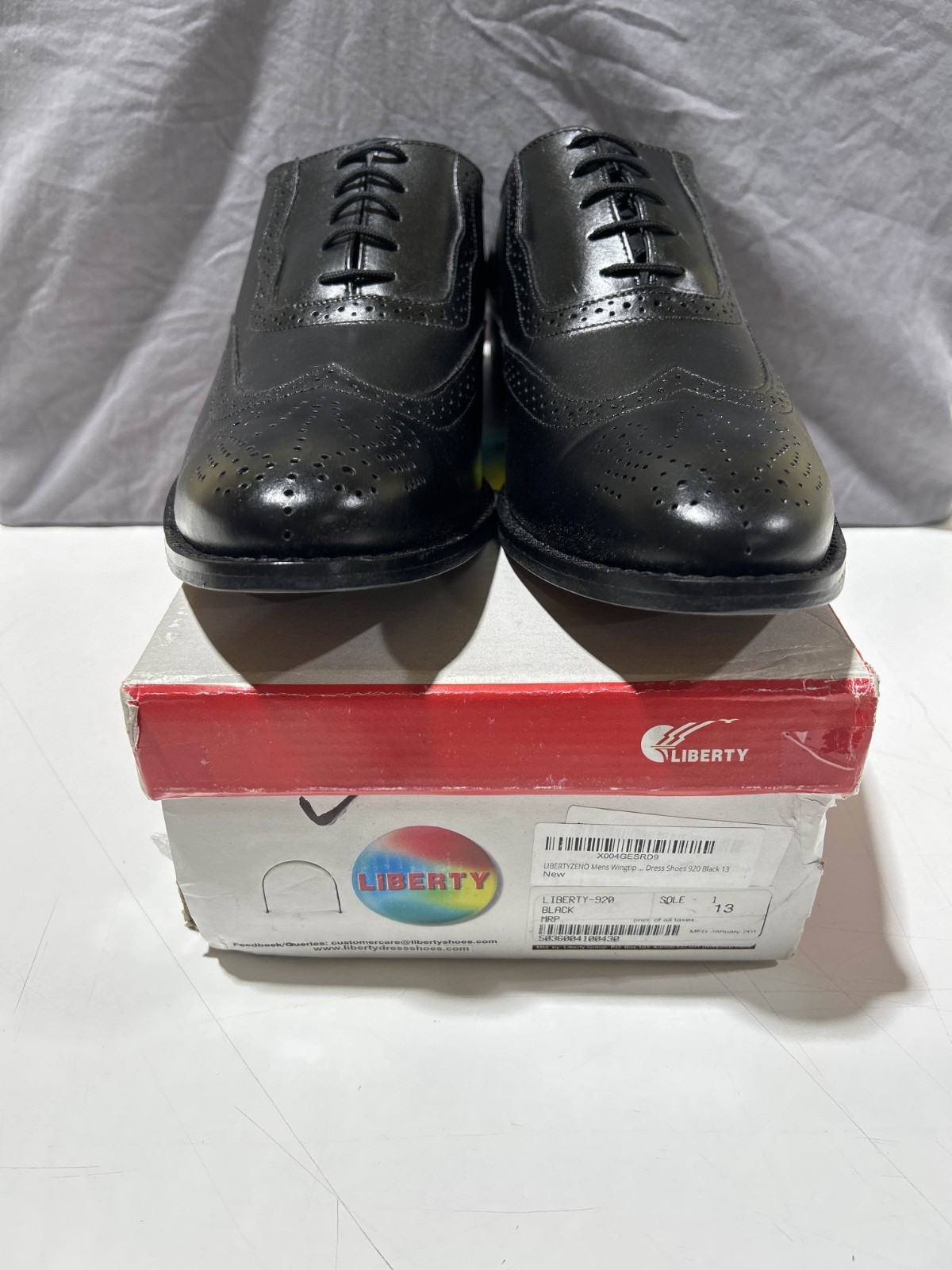 LIBERTYZENO Genuine Leather Adult Wingtip Lace up Oxford Dress Shoes Black 13 M