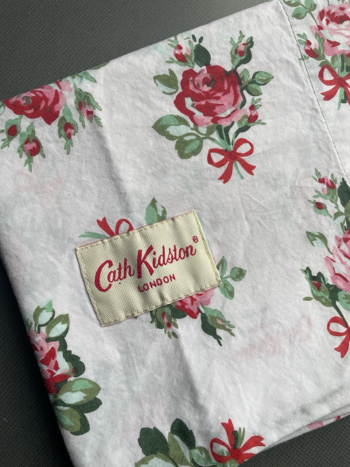 Cath Kidston Twin Size Sheet Set Rose & Bow Red Pink Green Floral Cotton