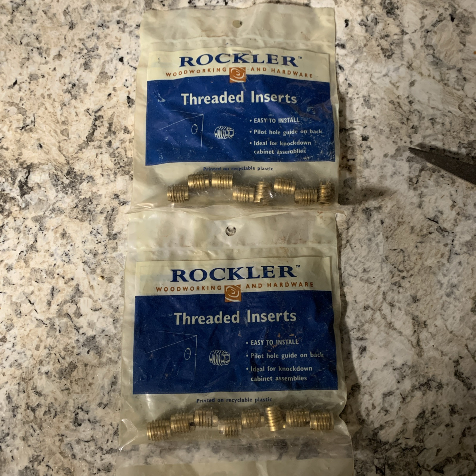 (2) Packages Rockler # 33191 8 Piece Threaded Brass Inserts ~ 5/16" - 18 ~NIP