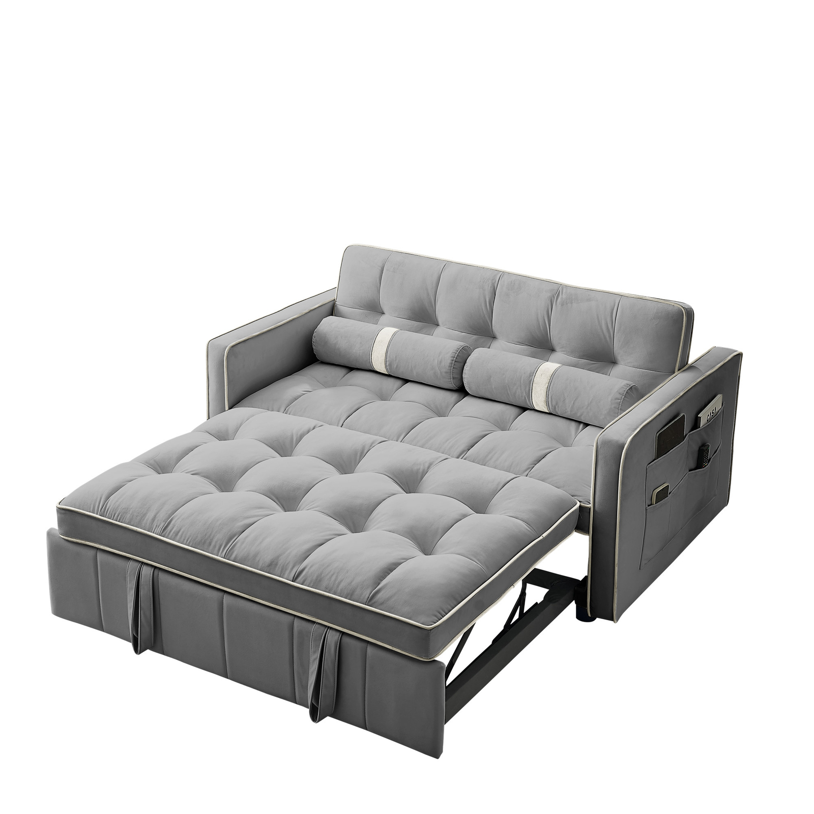 55.5" Pull Out Sleep Sofa Bed 2 Seater Loveseats Sofa Couch w/ Side Pockets