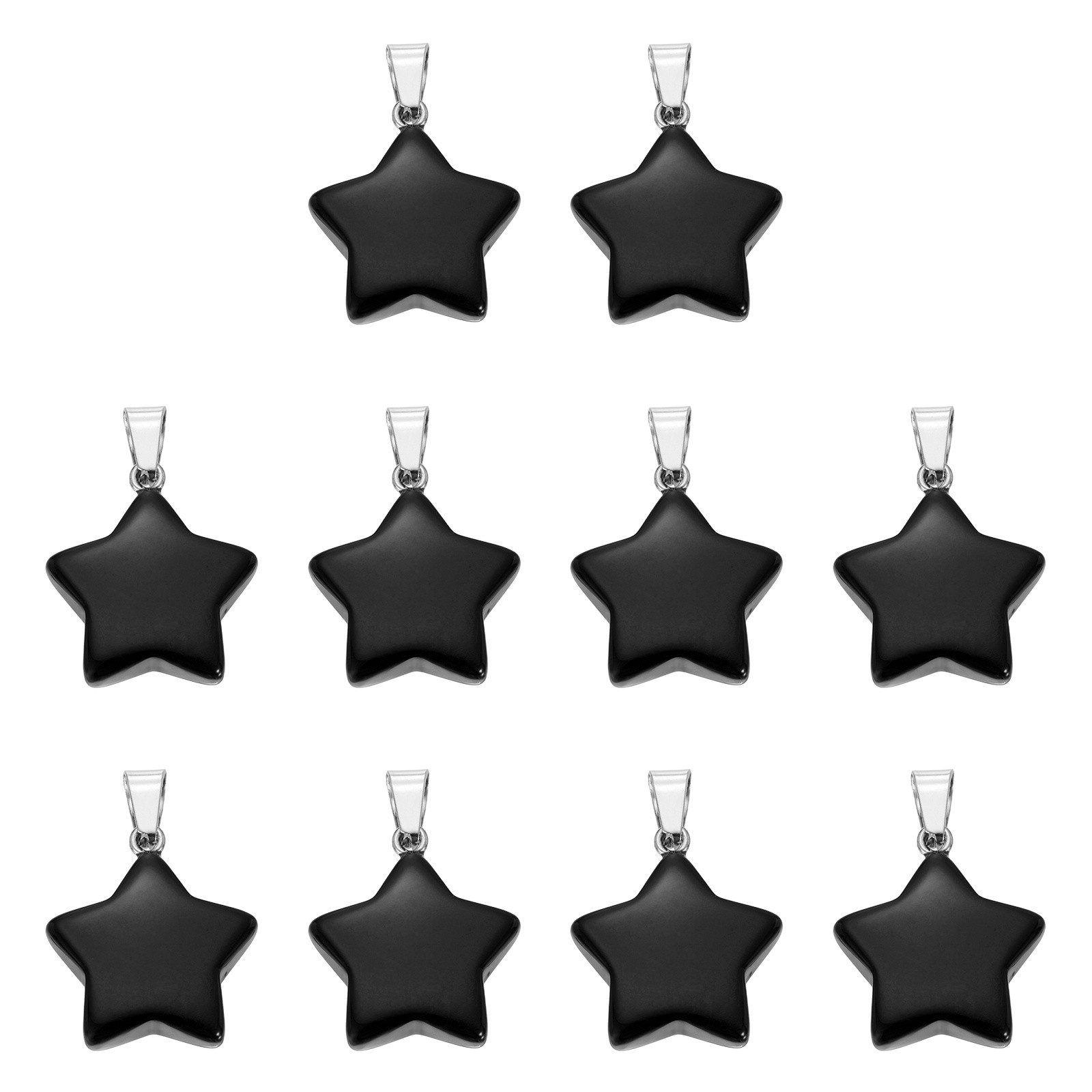 10 Pcs Star Stone Pendants, 20mm Natural Crystal Star Charm Black
