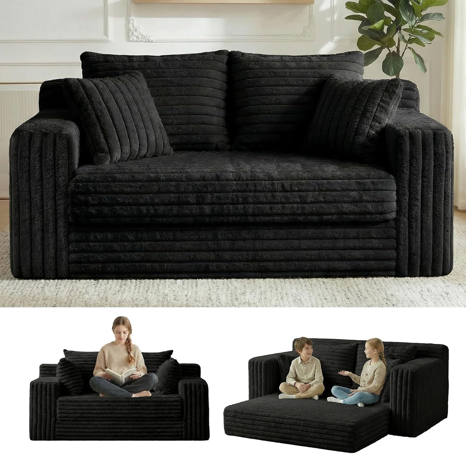 3-in-1 Convertible Sofa Bed Boneless Loveseat Sleeper & Folding Couch Bed W/ 4