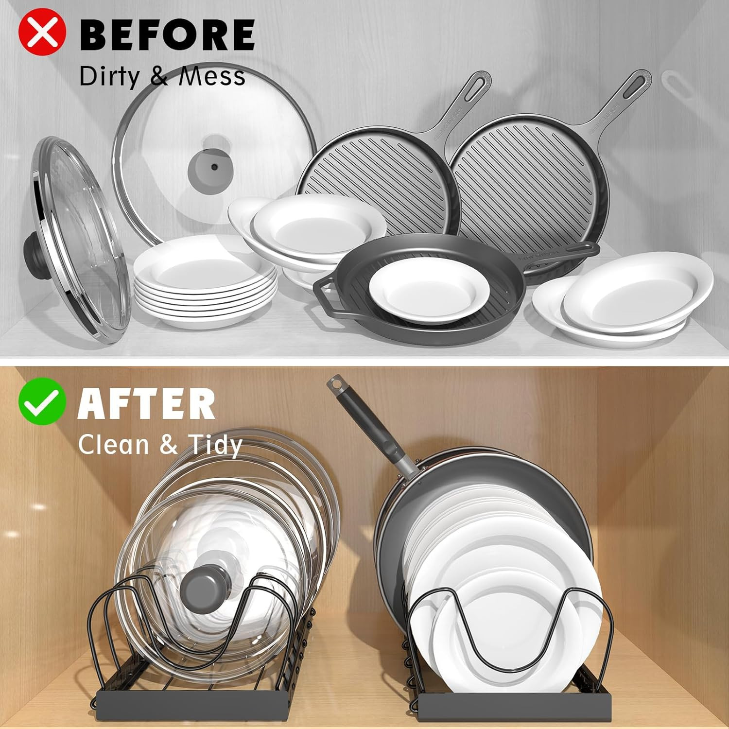 2PACK Pot Lid Organizers inside Cabinet for Kitchen, Pots and Pans Organizer und