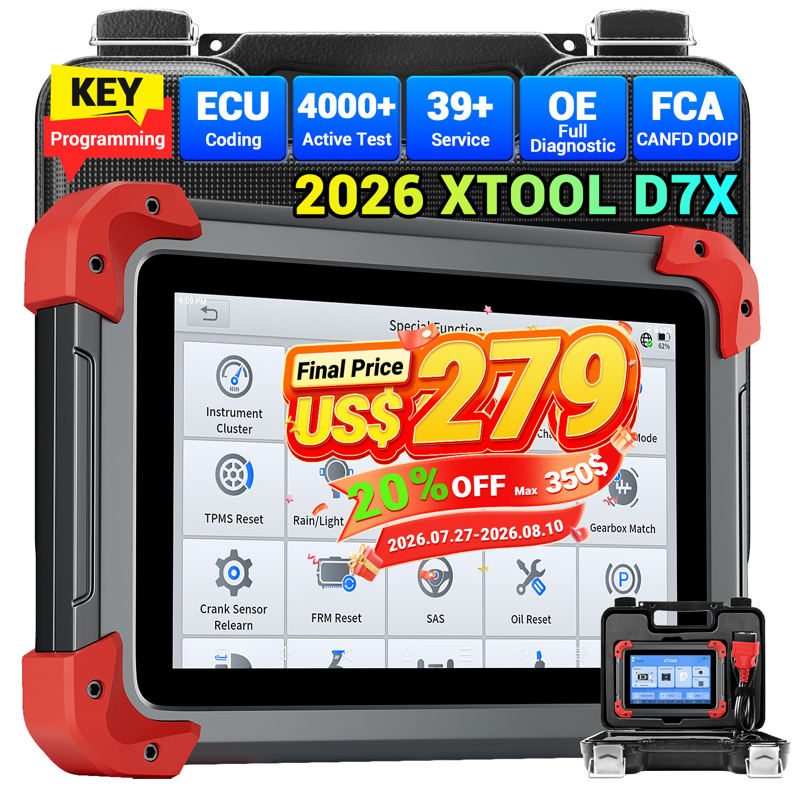 2026 XTOOL D7X V2.0 Diagnostic Tool Full System OBD2 Scanner Key Fob Programming