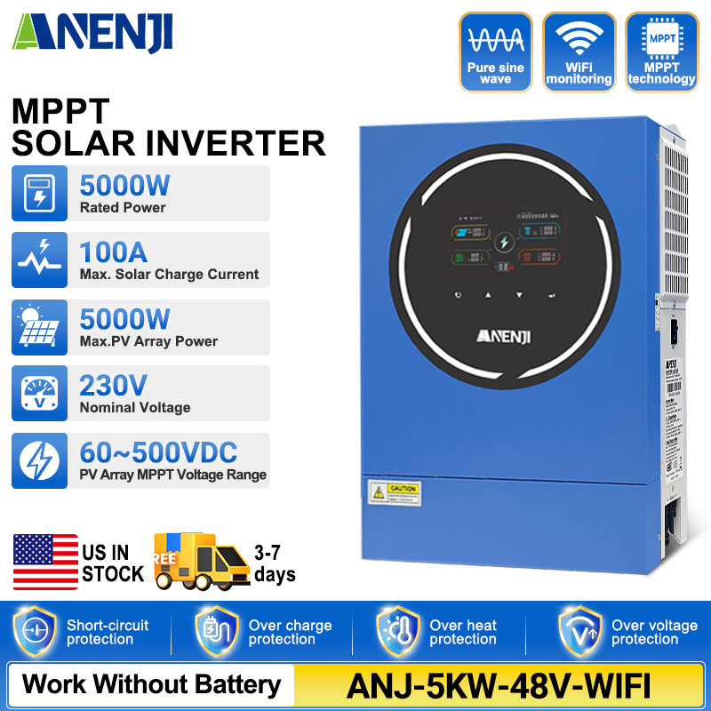 5000W 48V Hybrid Solar Inverter On/Off Grid MPPT 500V 100A Battery Charger WIFI