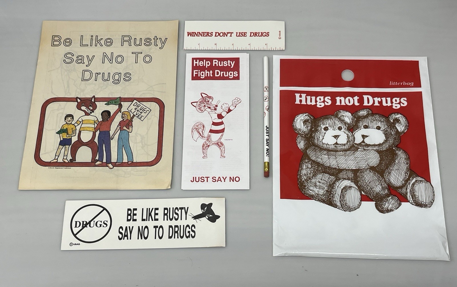 Hugs Not Drugs Rusty the Fox Awareness Pack Set Coloring Book Pencil Just Say No