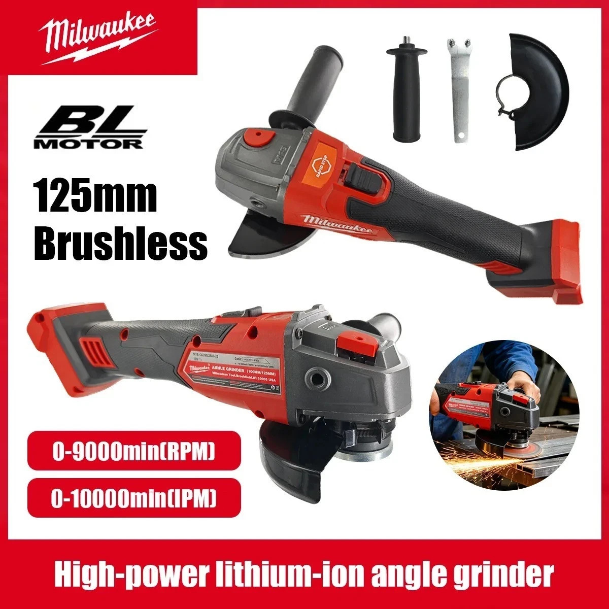 Milwaukee 125mm Brushless Cordless Angle Grinder Cutting Polishing Tool
