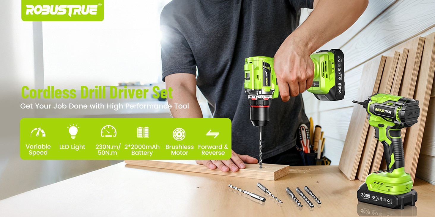 Robustrue 21V Cordless Drill & Impact Driver Combo Tool Set,