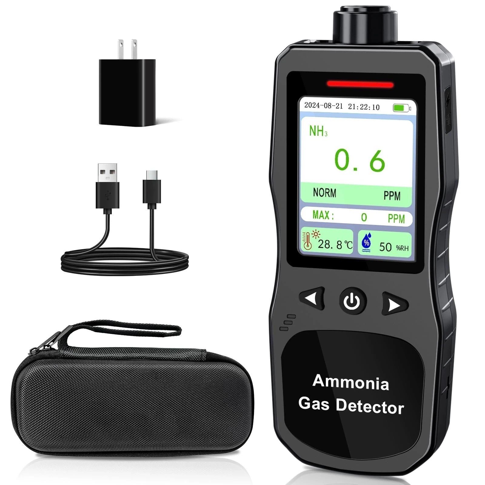 Portable Ammonia Gas Detector, 0-200 PPM Rechargeable Ammonia Gas Monitor, Di...