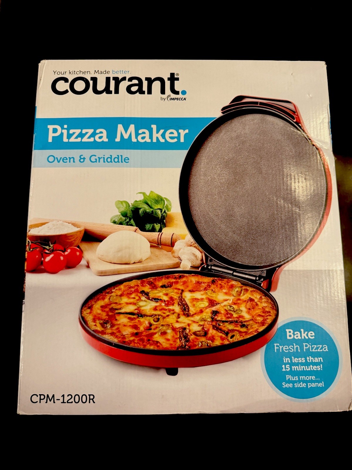 Courant RED 12 Inch Electronic Pizza Maker- Griddle- Calzone Maker -Oven,