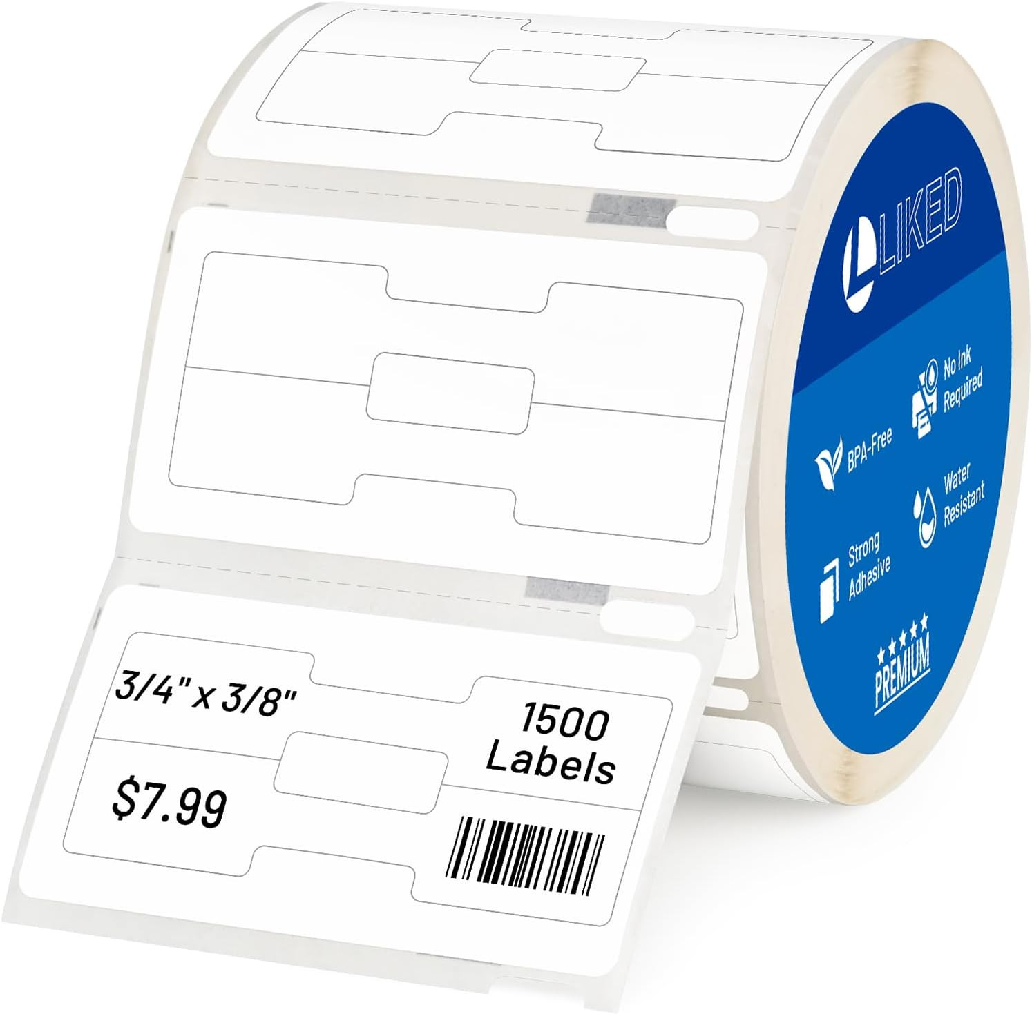 1500 PCS 3/8" X 3/4" Jewelry/Price Tag 2-Up Thermal Labels, Permanent Adhesive,