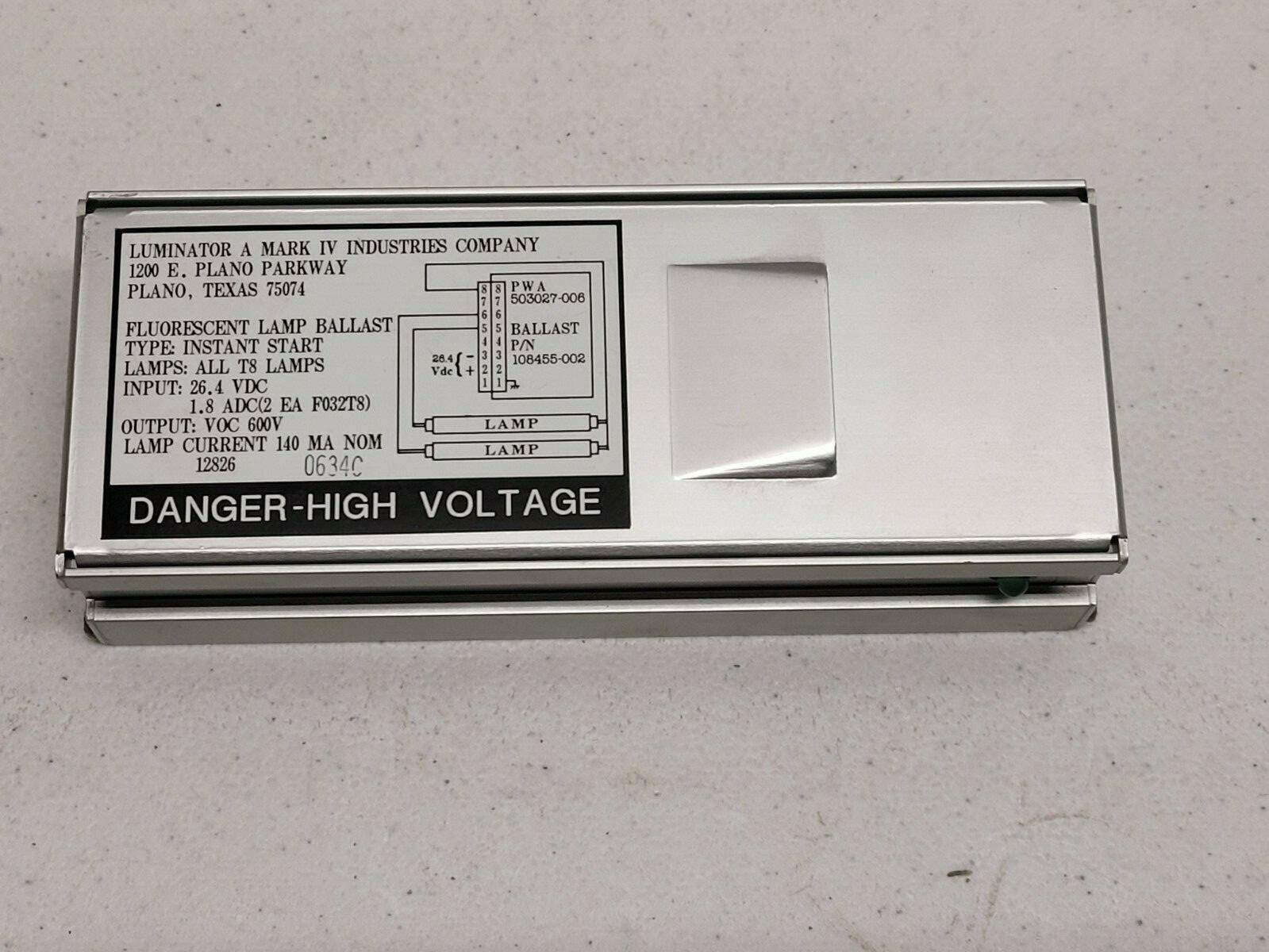 LUMINATOR FLUORESCENT LAMP BALLAST INPUT 26.4 VDC, OUTPUT VOC 600V 108455-002