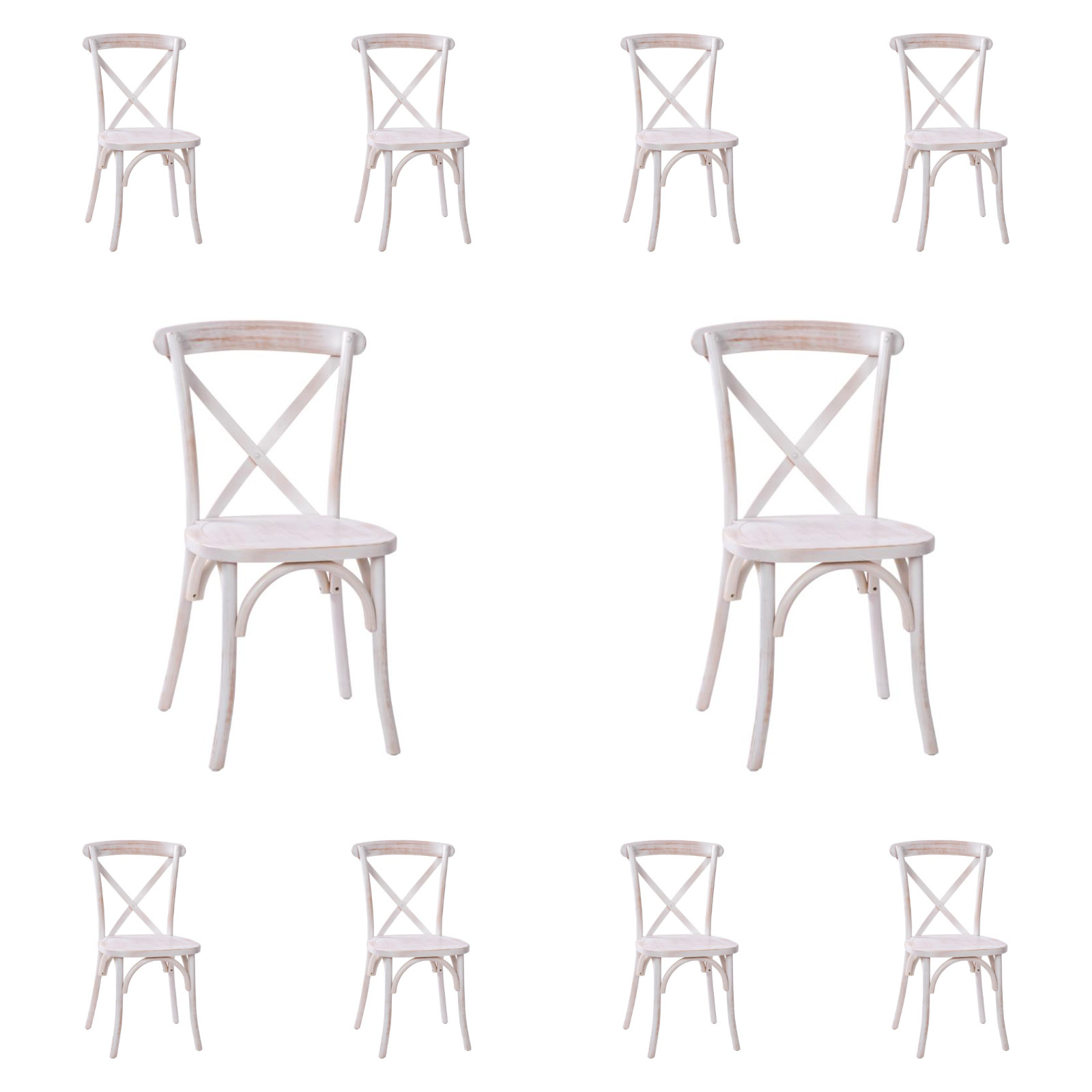 10 PACK Cross Back Lime Wash Wood Restaurant Dining Chair - FREE SEAT CUSHIONS