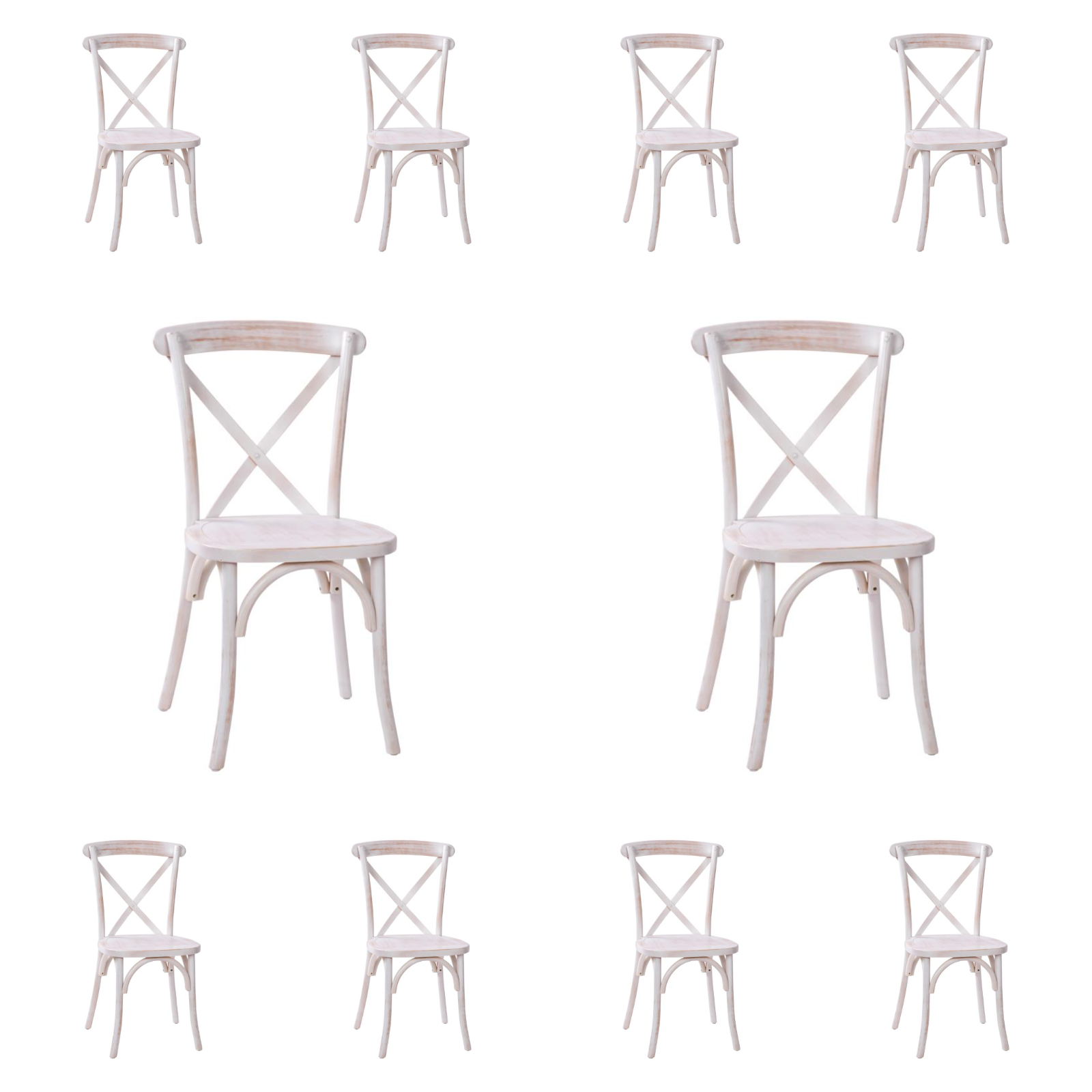 10 PACK Cross Back Lime Wash Wood Restaurant Dining Chair - FREE SEAT CUSHIONS