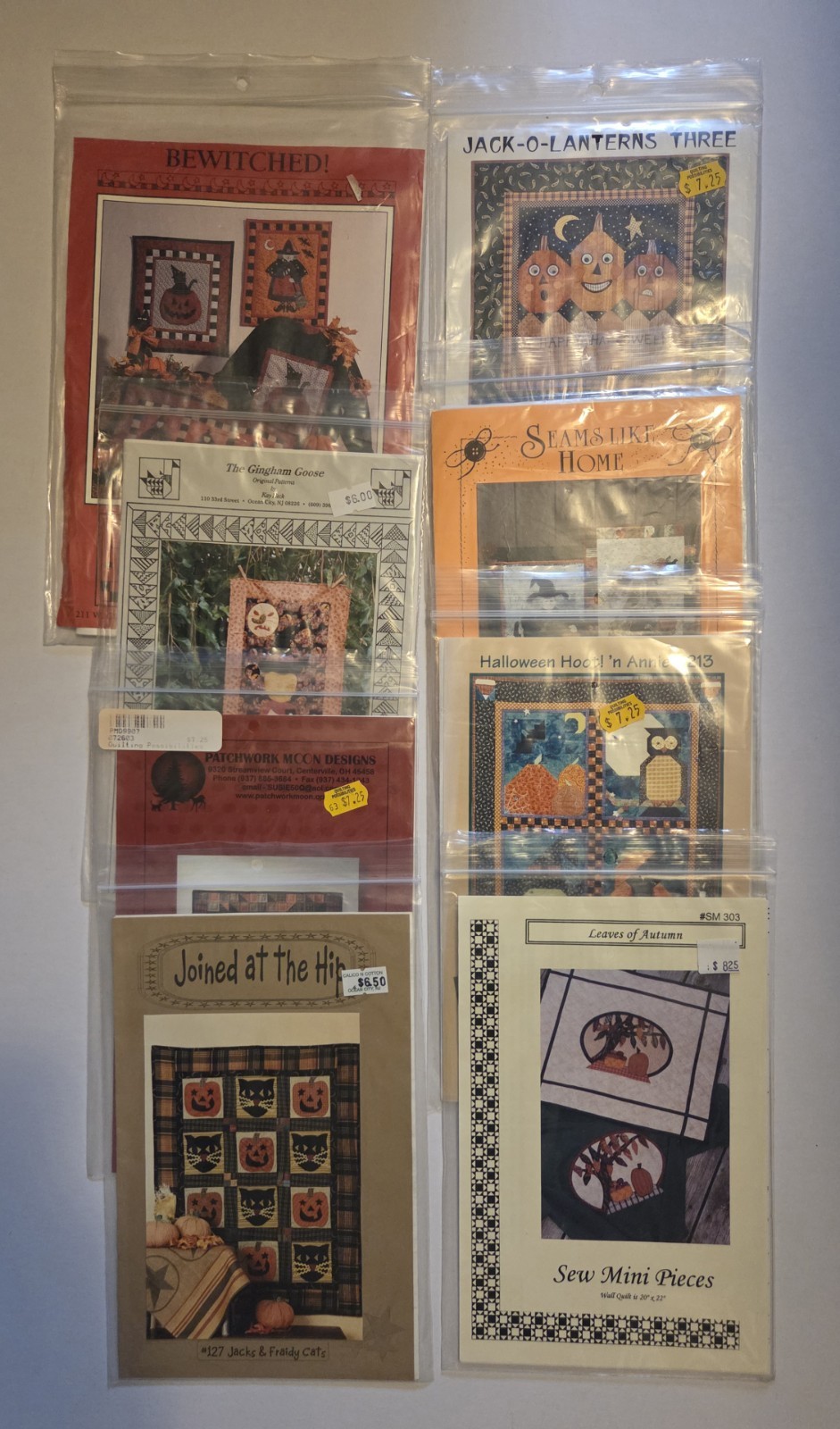 Lot of 8 Halloween And Fall Quilting Patterns Cats Pumpkins Witches