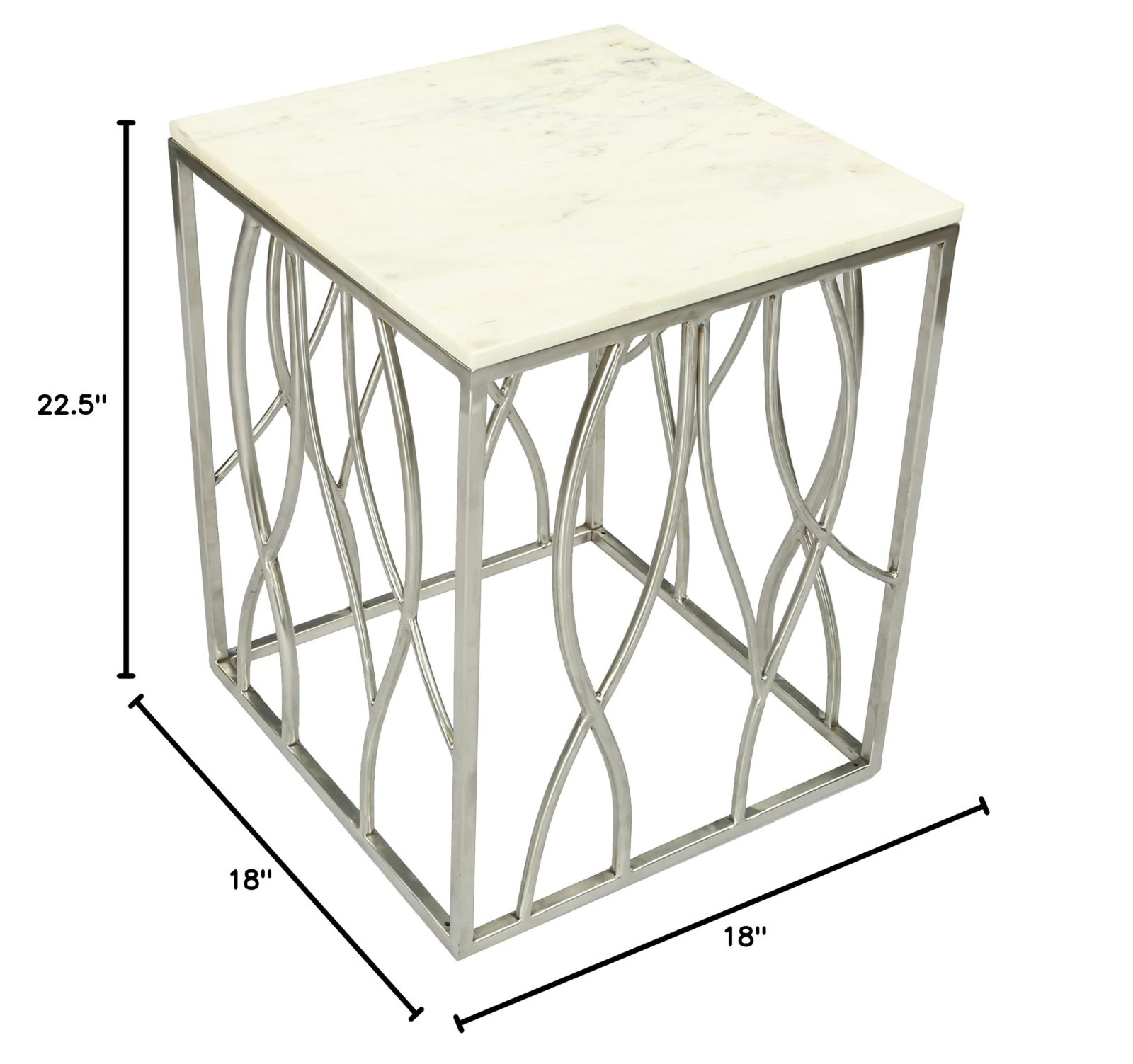 Marble End Table with Stainless Steel Base - Modern Square Accent Table