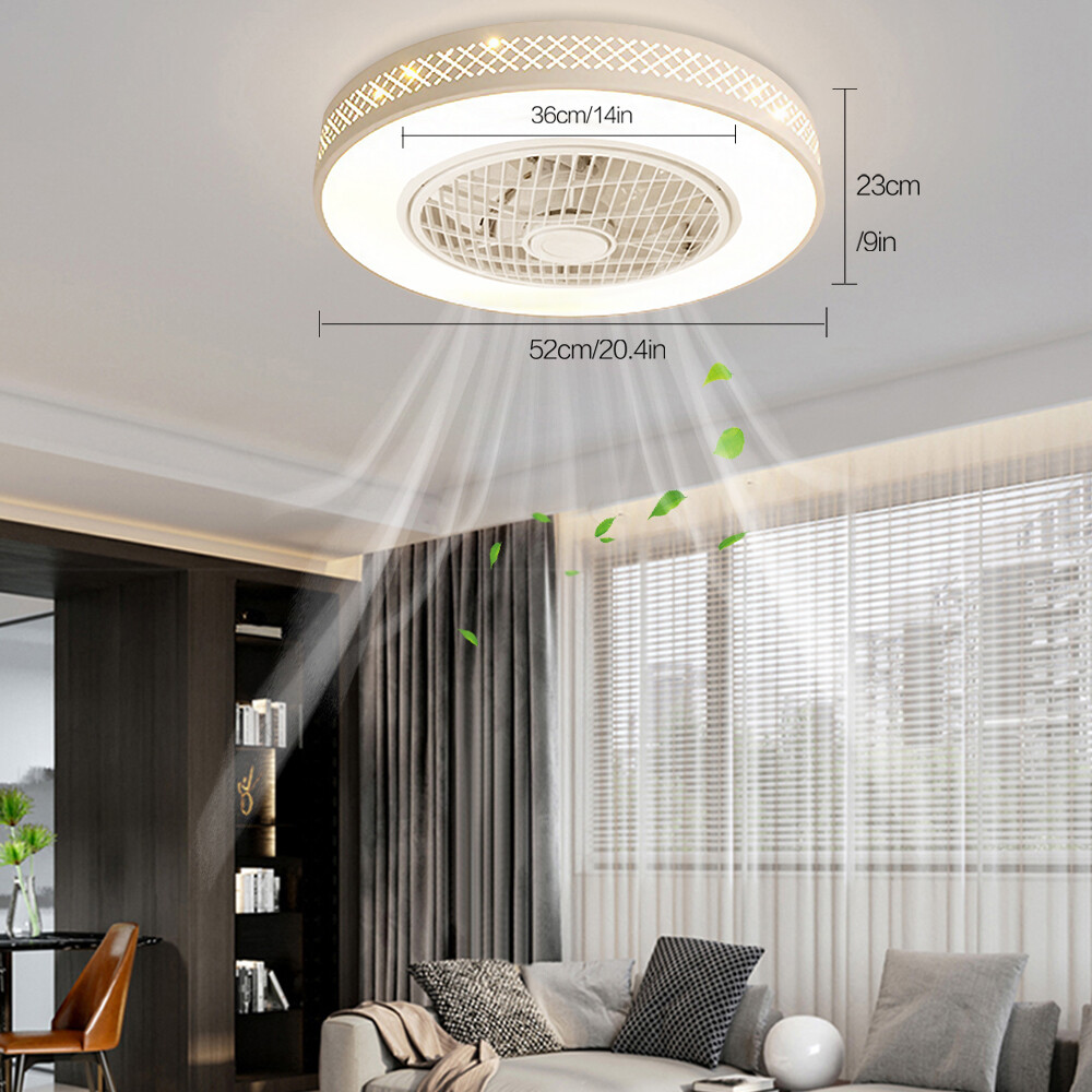 Modern 50cm Grid Ceiling Fan Light 30W 3 Speed Remote Control Chandelier Lamp
