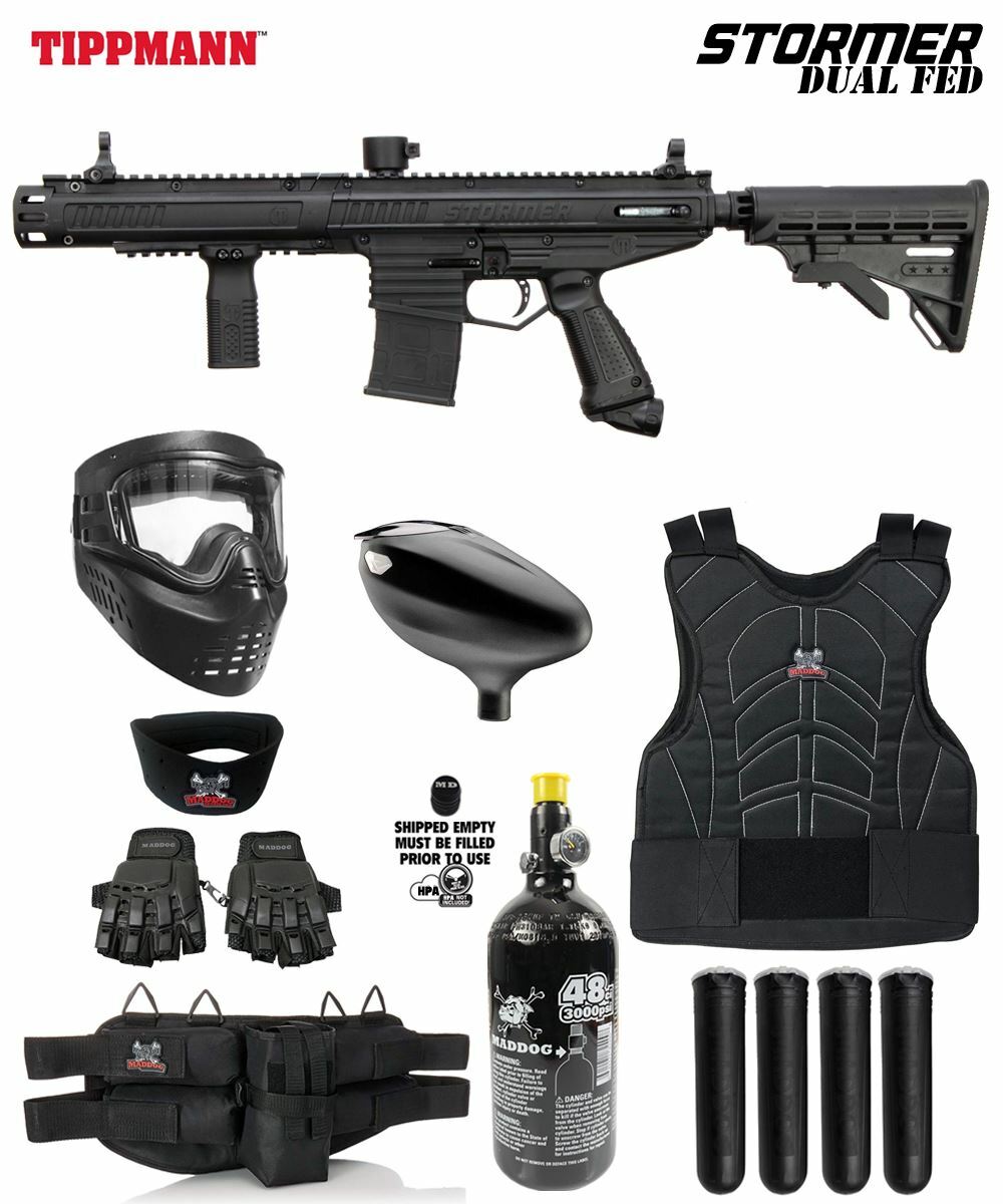 Maddog Tippmann Stormer Elite Dual Fed Protective HPA Paintball Gun Starter Pack