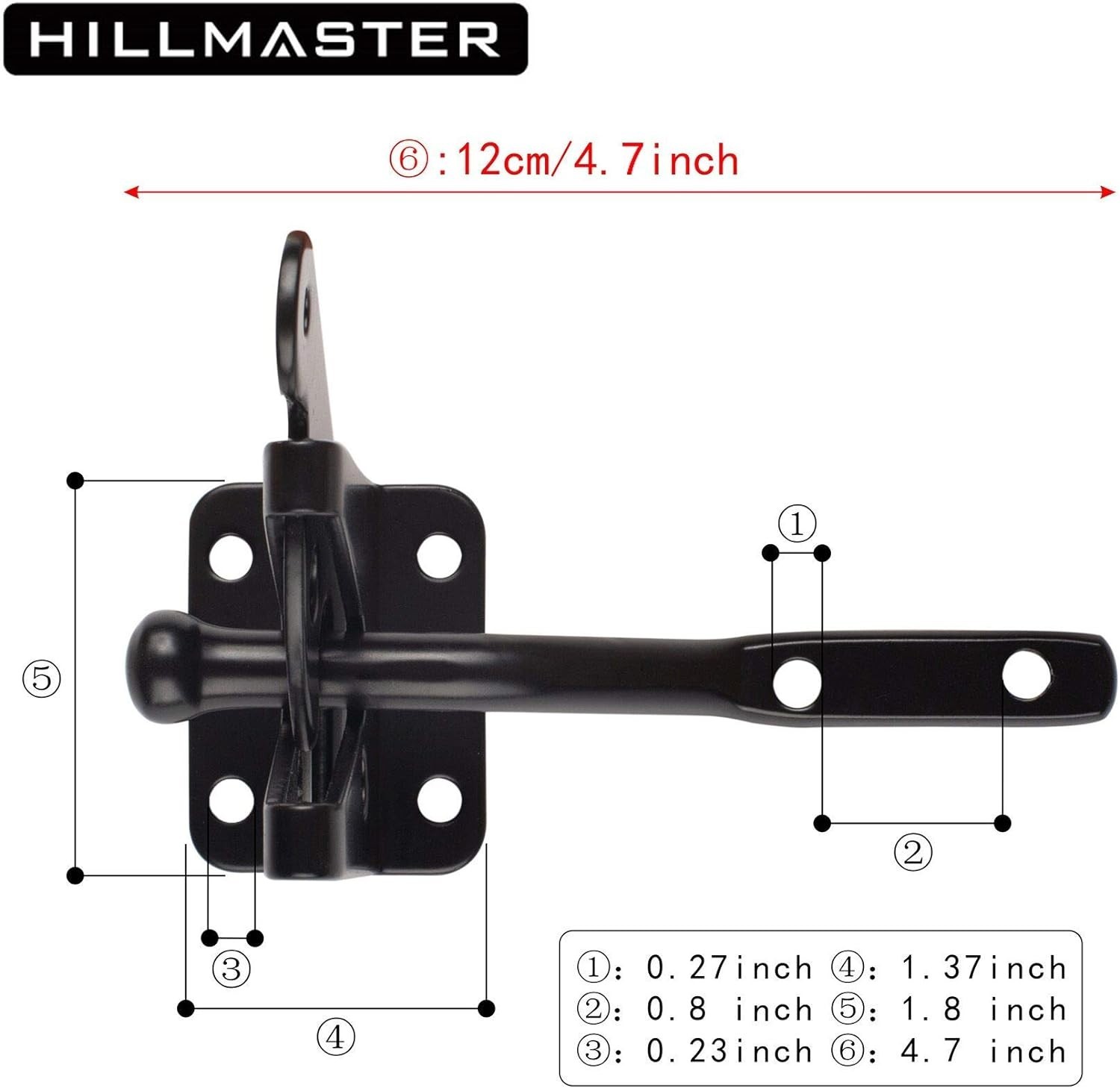 4.7in Heavy Duty Gravity Self-Locking Gate Latch with Easy Installation - Black