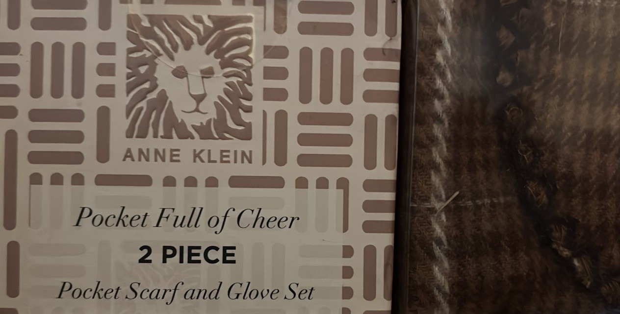 Anne Klein Womens Multicolor Brown Pocket Full Of Cheer Scarf Gloves 2 Piece Set
