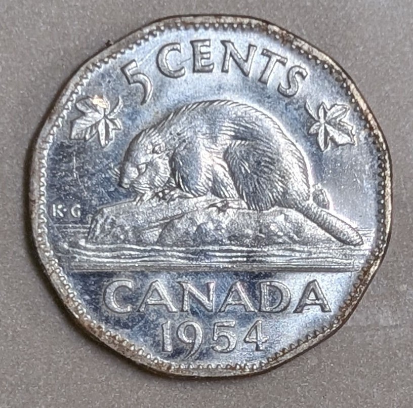Highly Magnetic STEEL 1954 CANADA Five Cents Nickel Coin (#Q9 )
