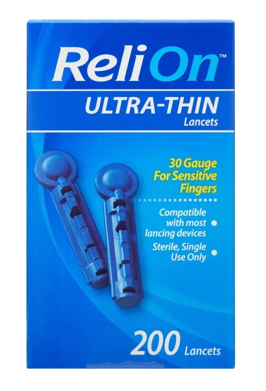ReliOn 30 Gauge ULTRA-THIN LANCETS 200-CT SENSITIVE FINGERS Exp: 2030-7-31 +