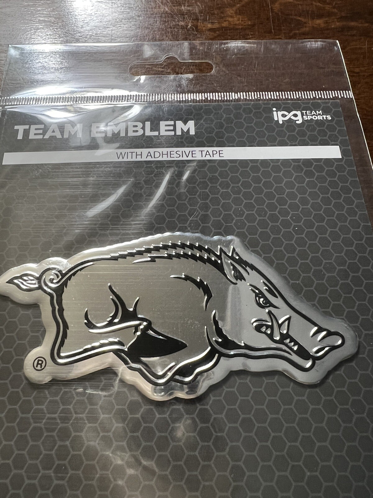 RARE Arkansas Razorbacks Thin Metal Stick Emblem Decal IPG Sports FAST FREE SHIP