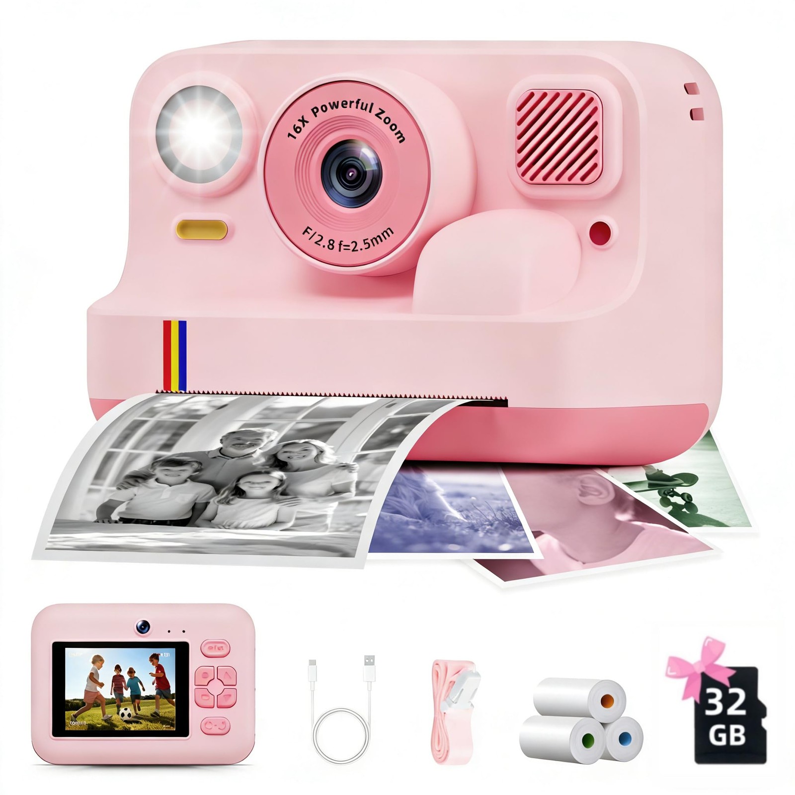 Instant Print Camera for Kids, Christmas Birthday Gifts Girls Boys Pink