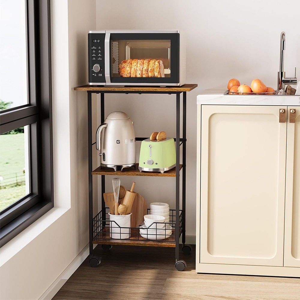 New Storage Shelf Kitchen Rolling Cart W/ Wheels & Baskets Mobile Rack US