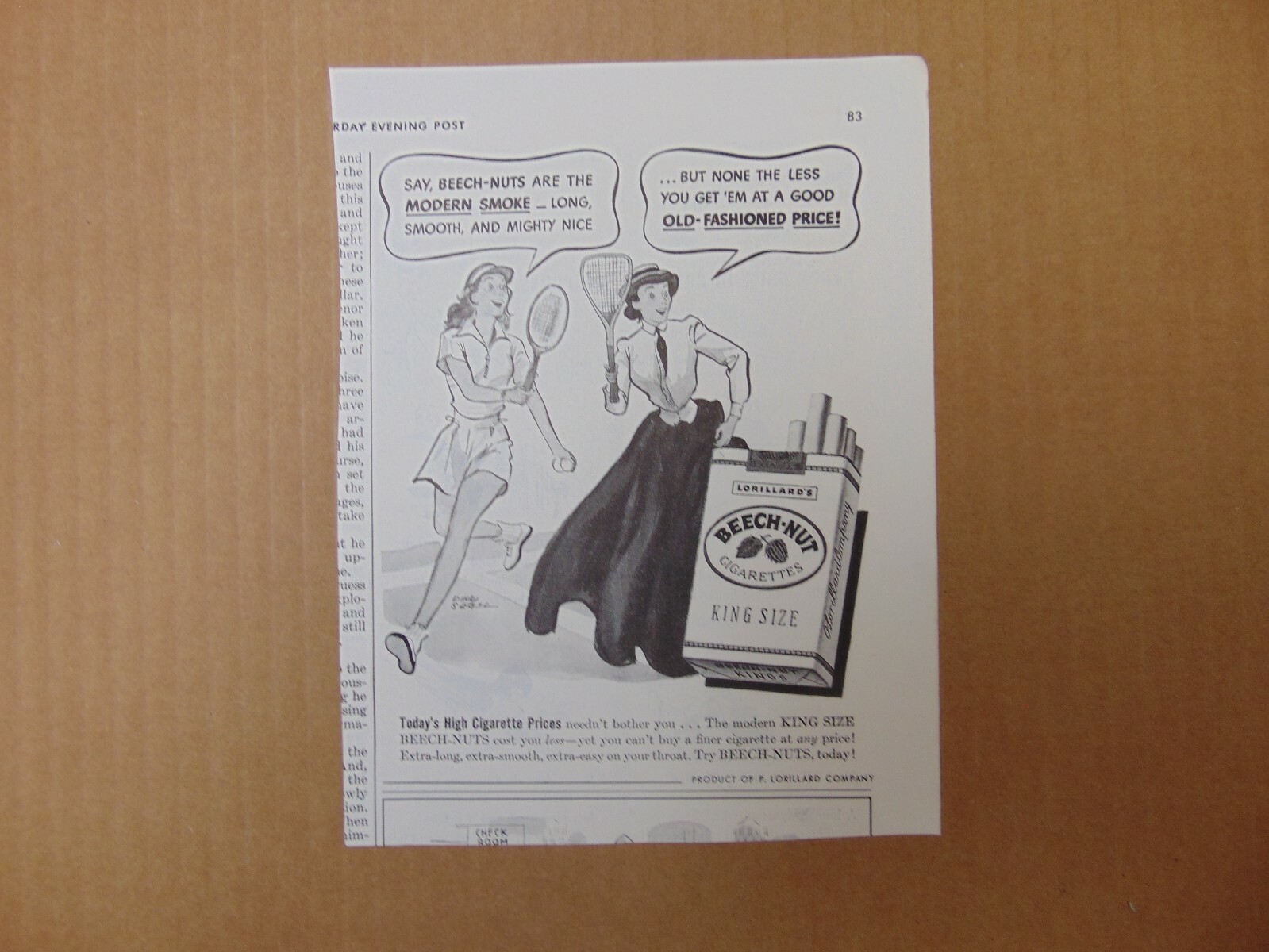 1942 BEECH-NUT KING SIZE CIGARETTES vintage art print ad
