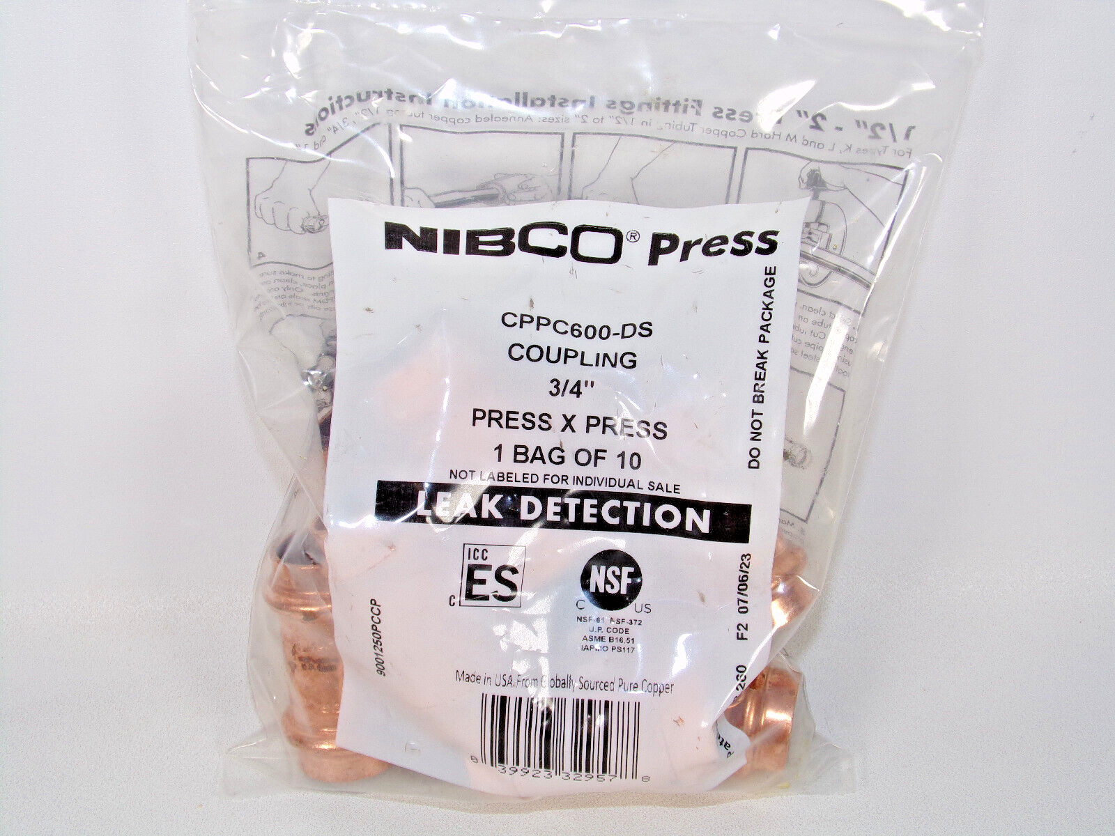 NIBCO® Press 3/4" Press x Press Copper Coupling 9001250PCCP (Bag of 10)