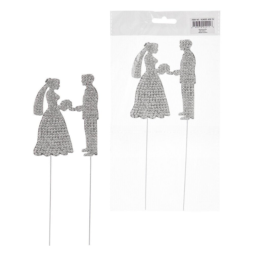 Mega Crafts - Sparkling Rhinestone Design Cake Topper - Silver, 1PC
