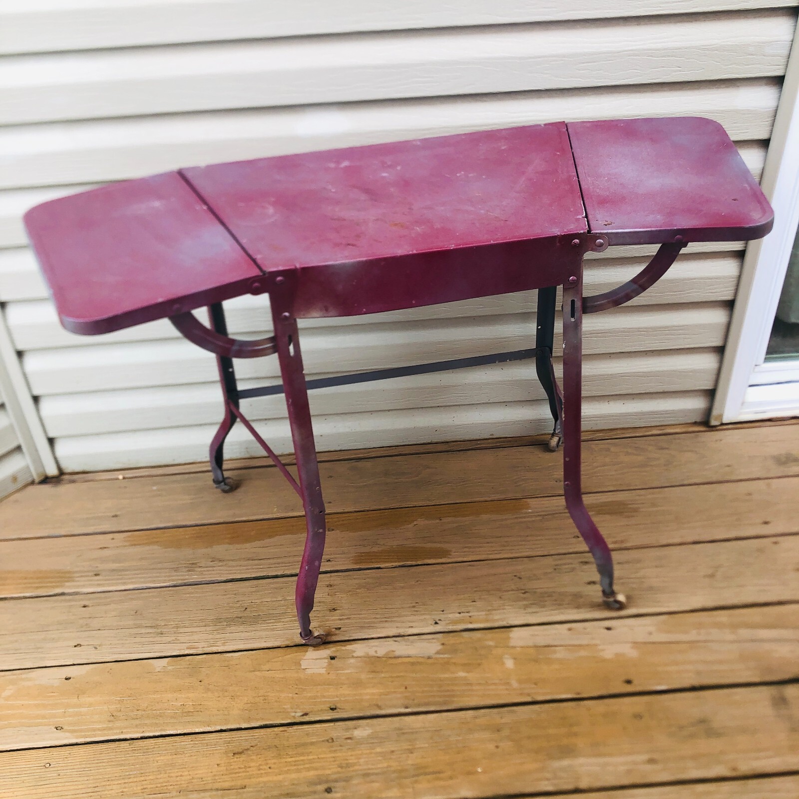 Vtg TYPEWRITER STAND wrap around style DROP LEAF TABLE MCM WOOD WHEELS