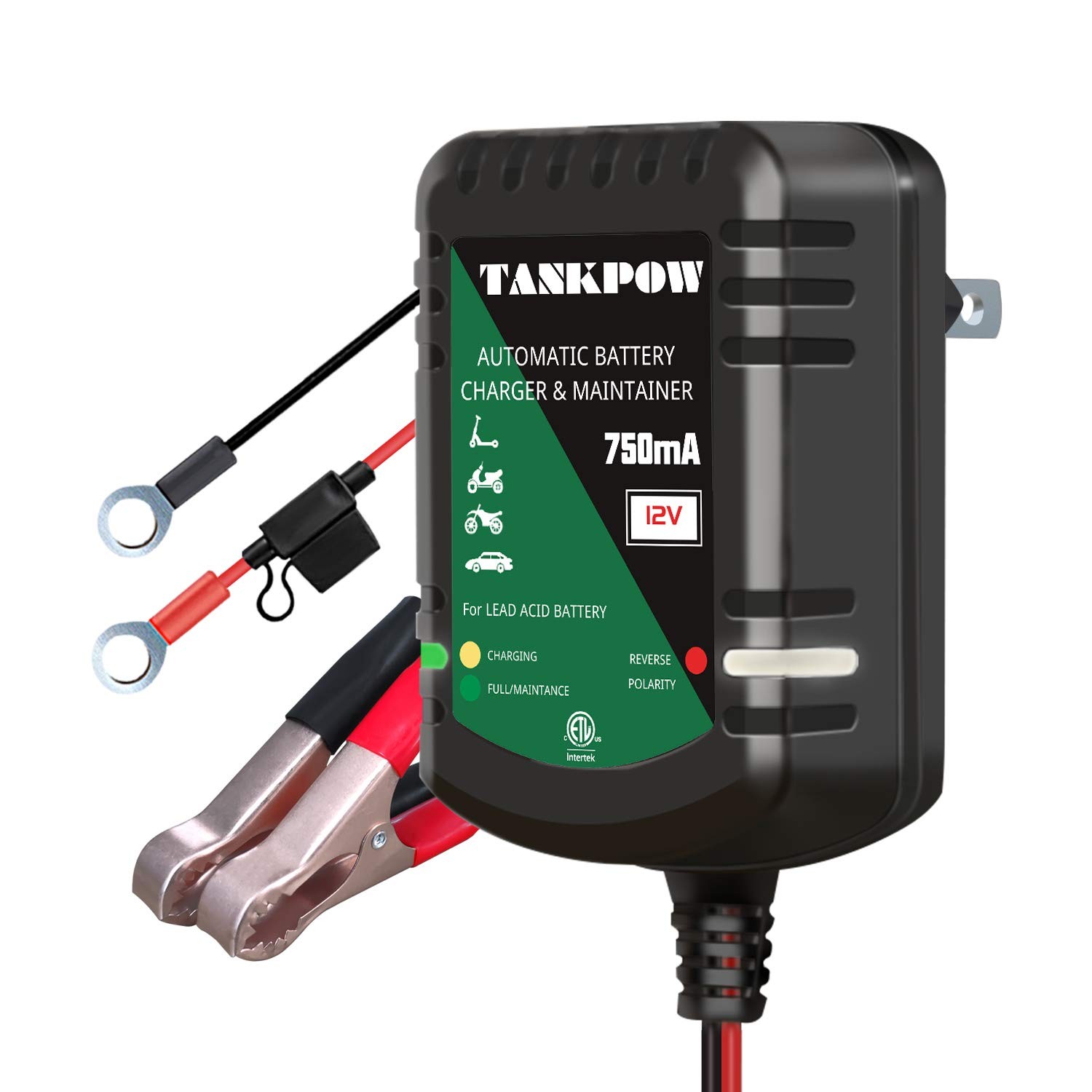 TANKPOW 12V 0.75A Smart Battery Charger,Automatic dark green