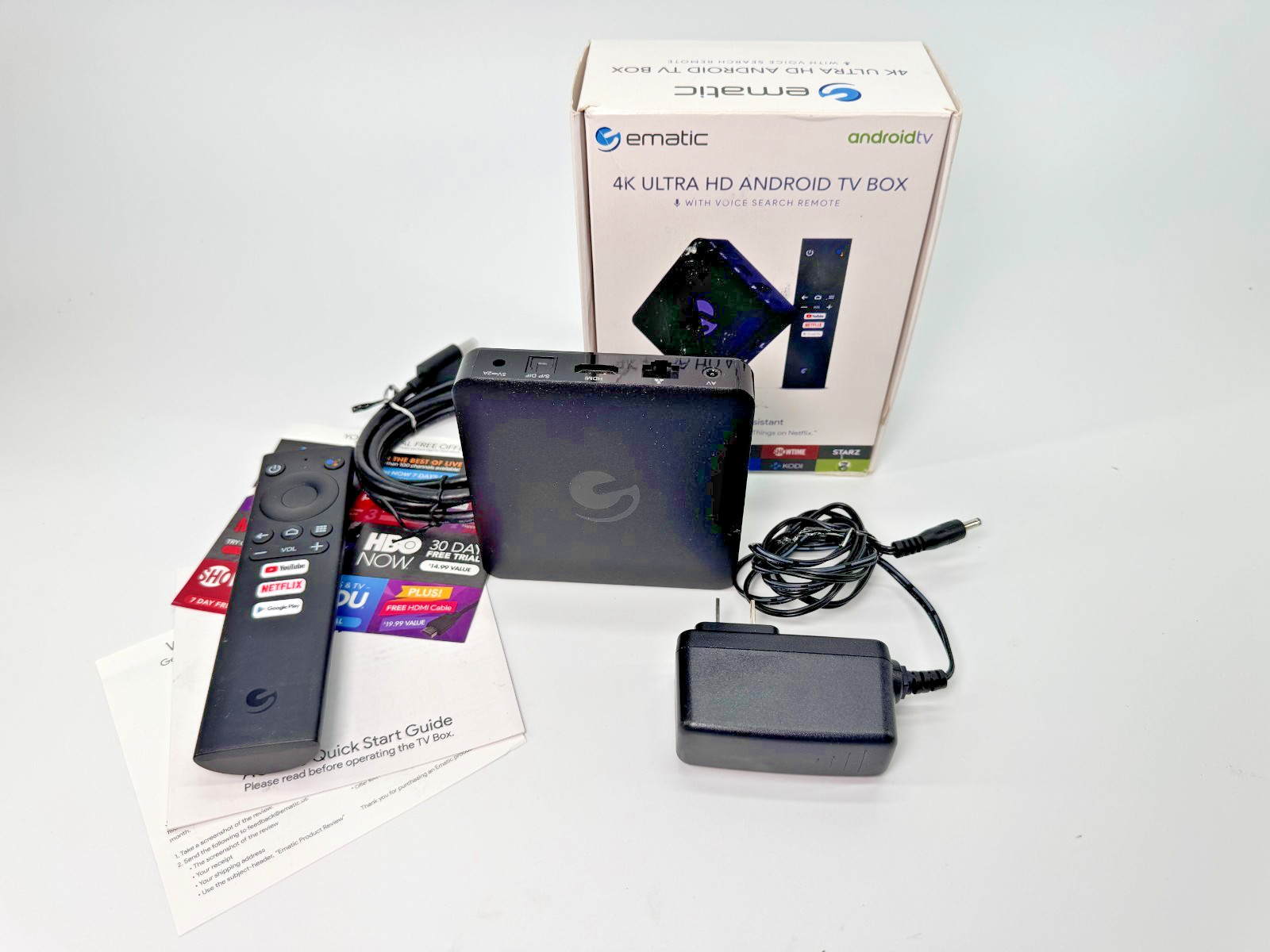 Ematic AGT418 4K Ultra HD Android TV Box Google Assistant Voice Remote HDMI