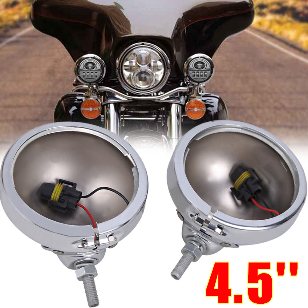 2PCS Motorcycle 4.5" Inch Fog Light Passing Spot Light Chrome Housing For Harley