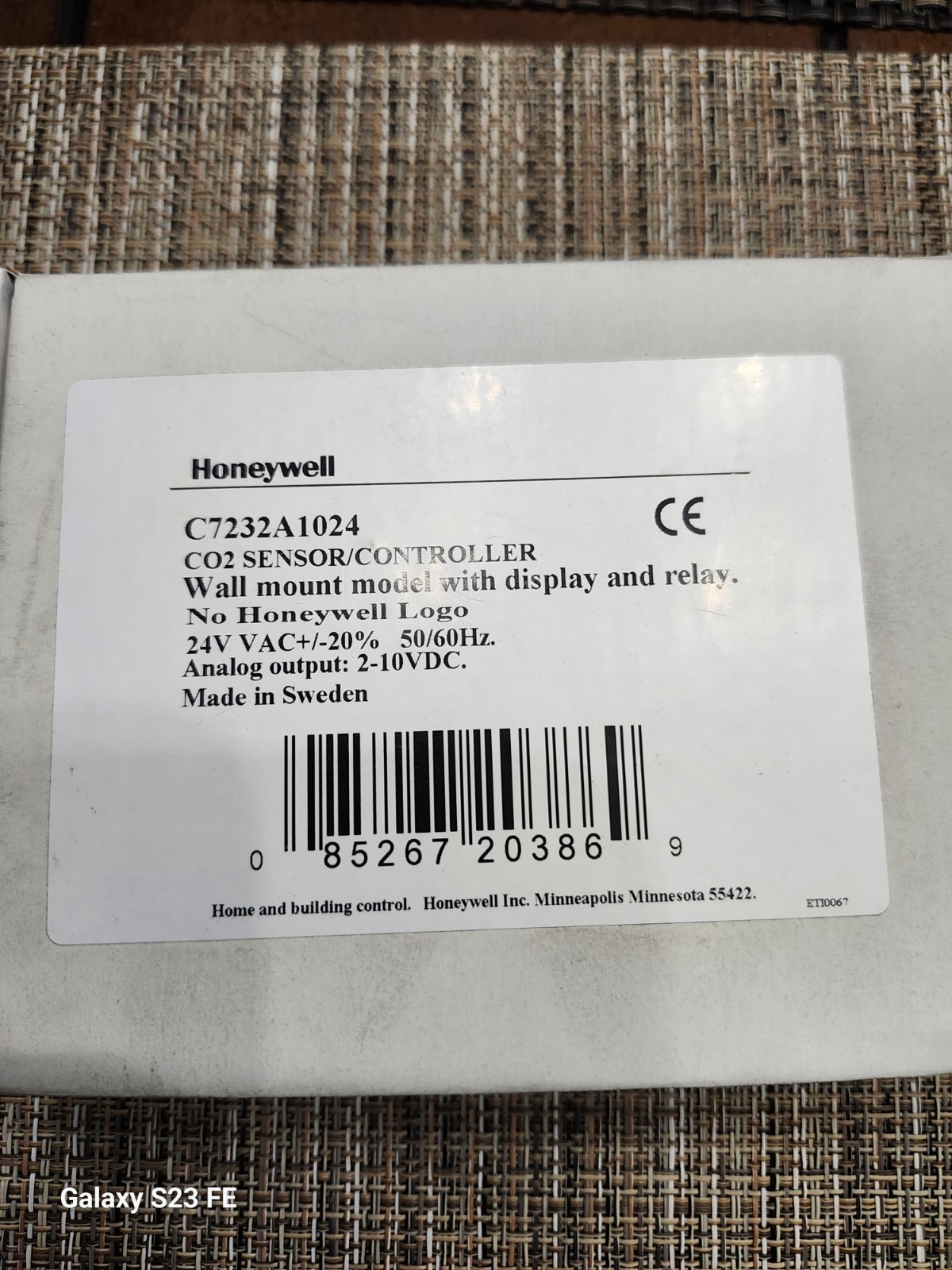 Honeywell C7232A1024 Sensor Controller CO2 Sensor NEW!