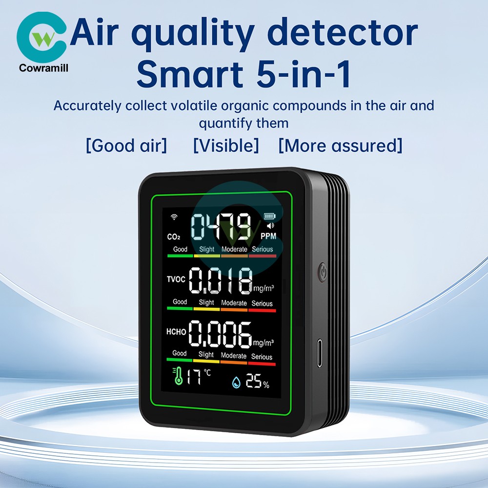 Tuya 5-in-1 WiFi Air Quality Monitor Formaldehyde CO2 TVOC Temp Humidity Tester