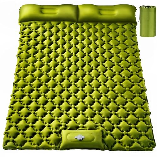 Double Sleeping Pad, Ultralight 4" Extra-Thick Self Inflating Army Yellow