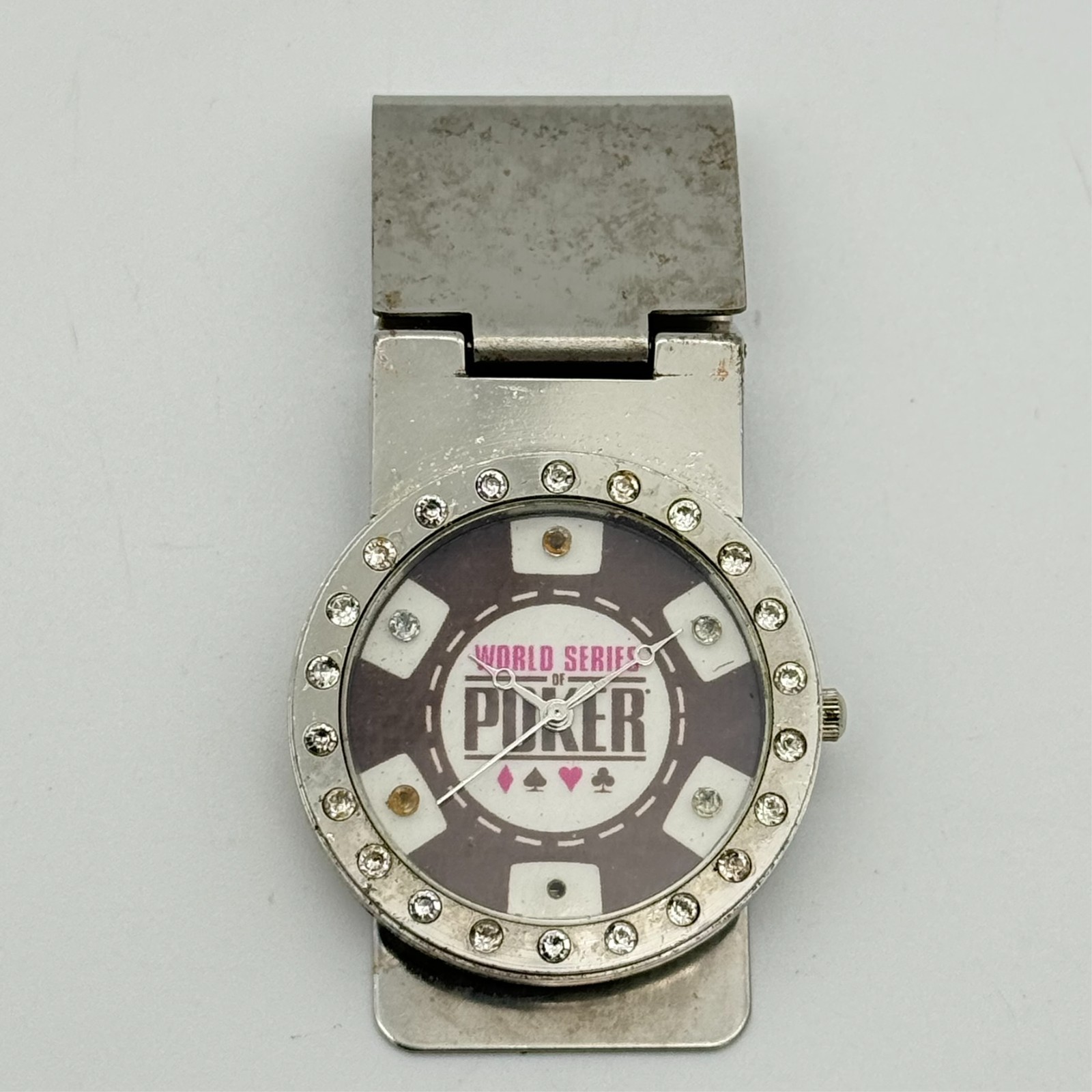 Silver Tone World Series of Poker "ALL IN" Crystal Accent Money Clip Watch, Runs
