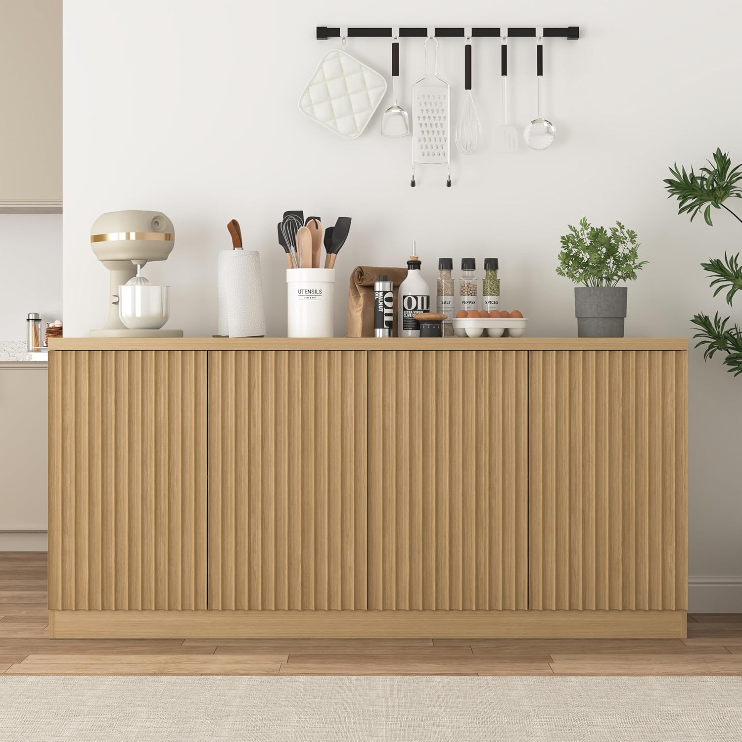 Buffet Cabinet with Storage, 62.60" Sideboard Cabinet with 4 Doors & Shelves,