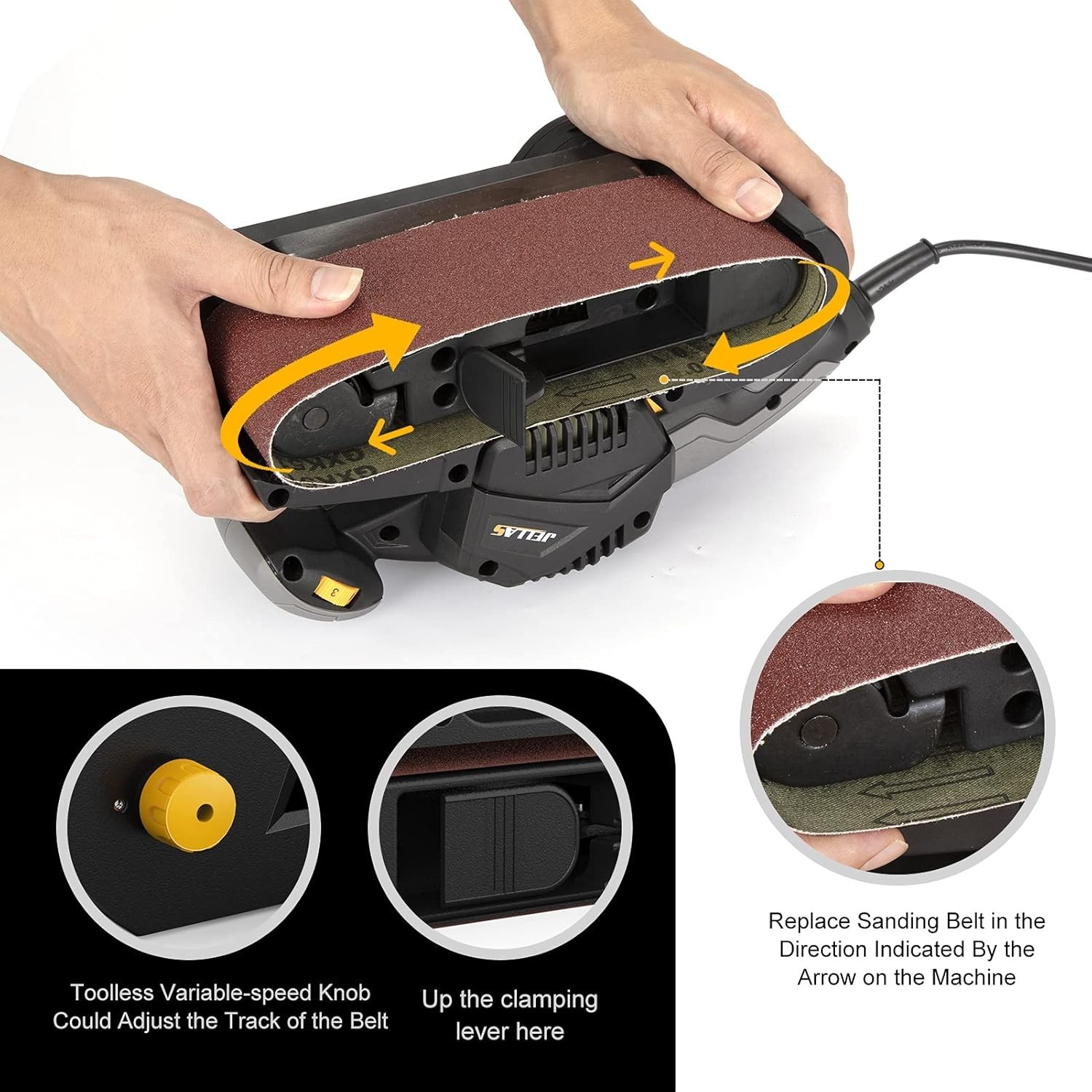 3 × 21-Inch Belt Sander with Dust Bag, 7Amp Sander Machine with Variable-spee...