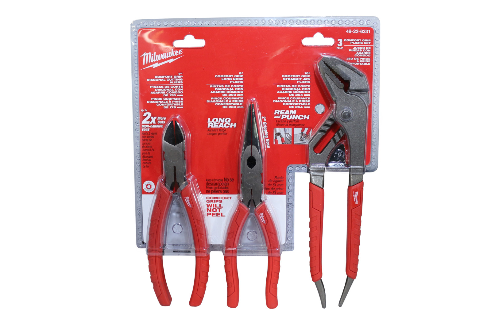Milwaukee 48-22-6331 3-Piece Comfort Grip Pliers Set - NEW