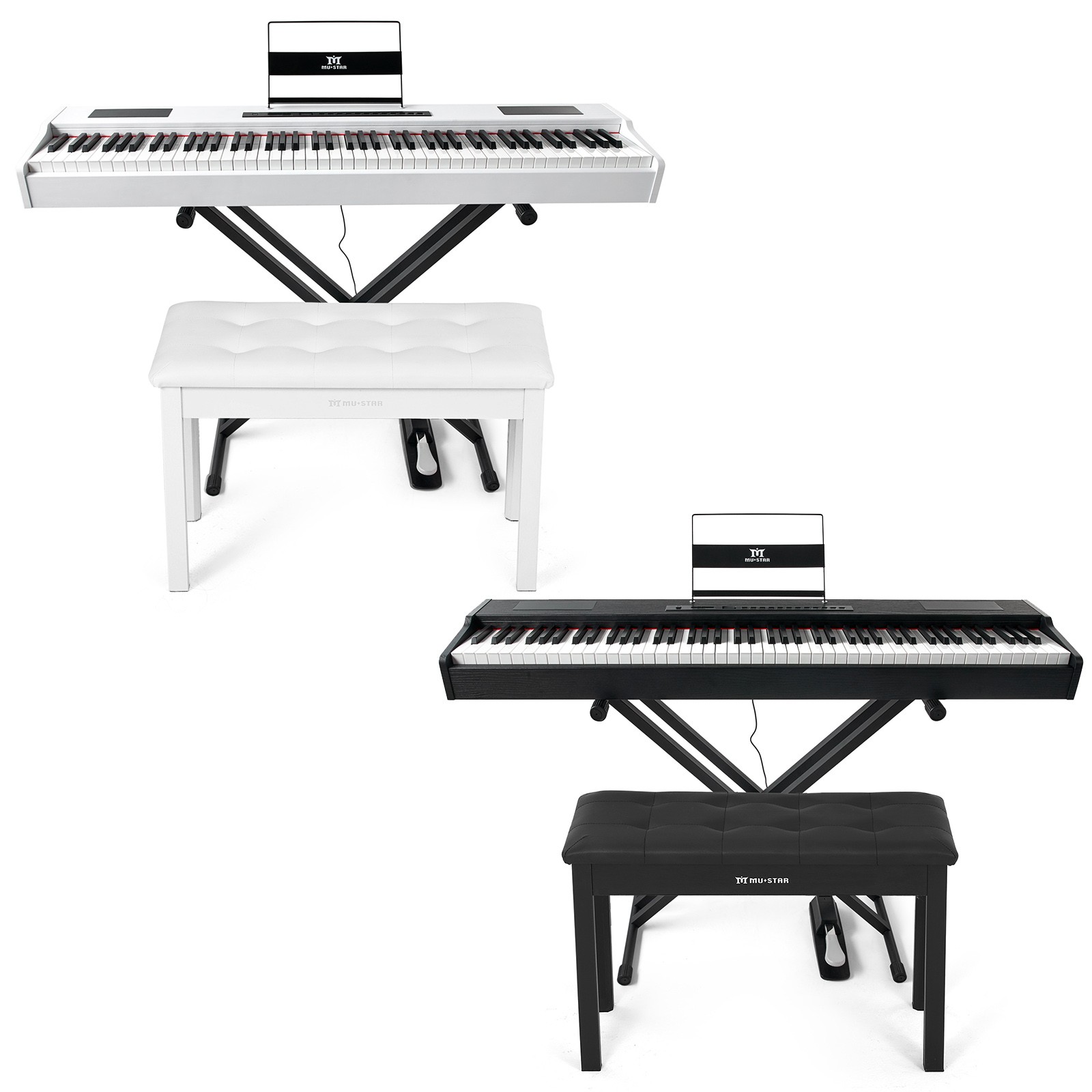 Black/White 88Key Weighted Hammer Action Digital Piano Keyboard w/MIDI USB,Bench