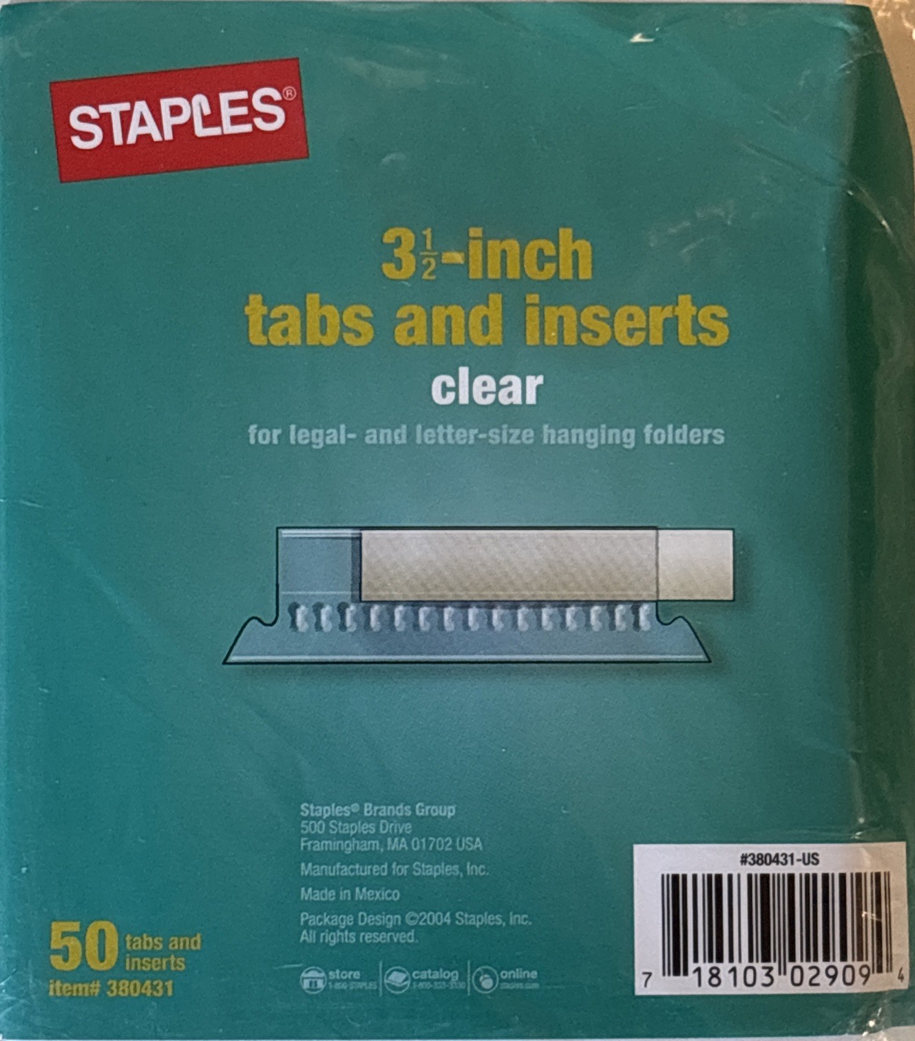 Staples 380431 Plastic Tabs 3-1/2-Inch X 5/8-Inch Clear 50/Pack