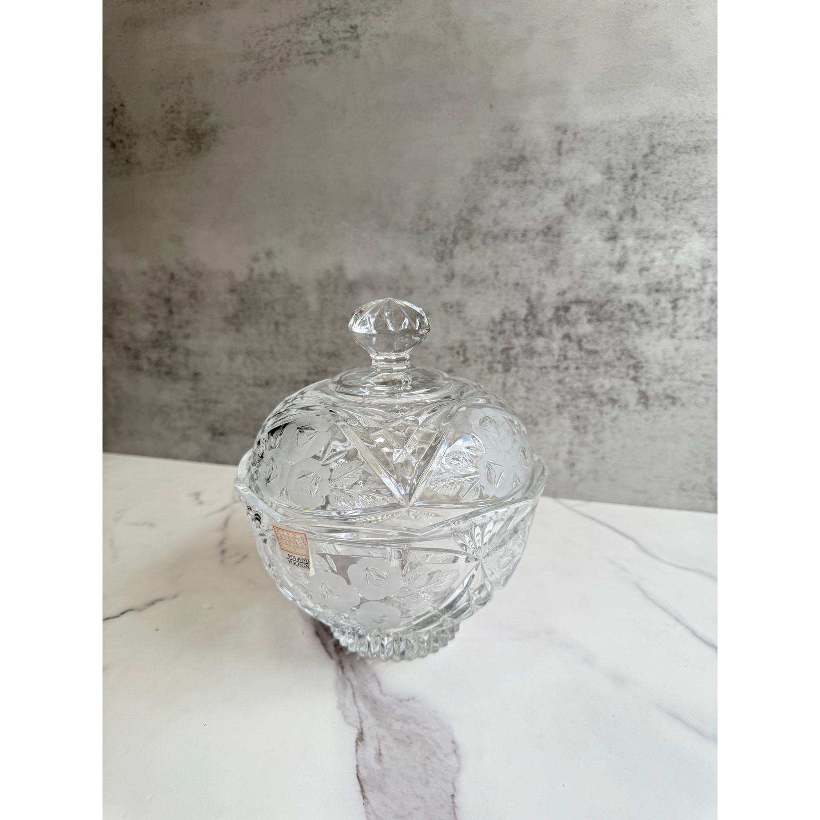Fifth Avenue Crystal Polish Glass Lidded Candy Dish | Cut Glass Vanity Jar