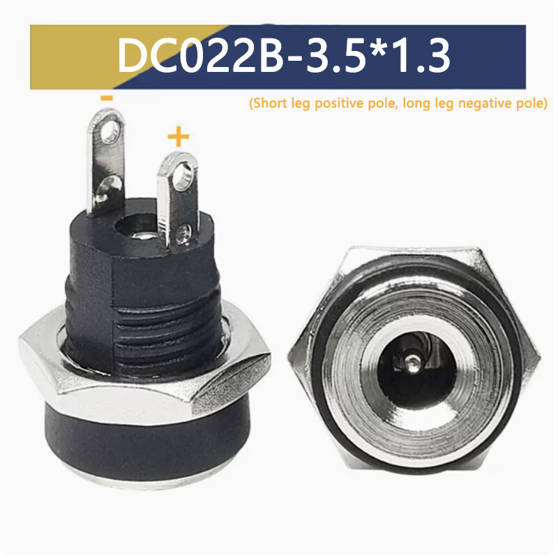 DC-022 Power Socket 2-Pin Round Hole Threaded Female 5.5 *2.1/2.5mm 3.5*1.3mm