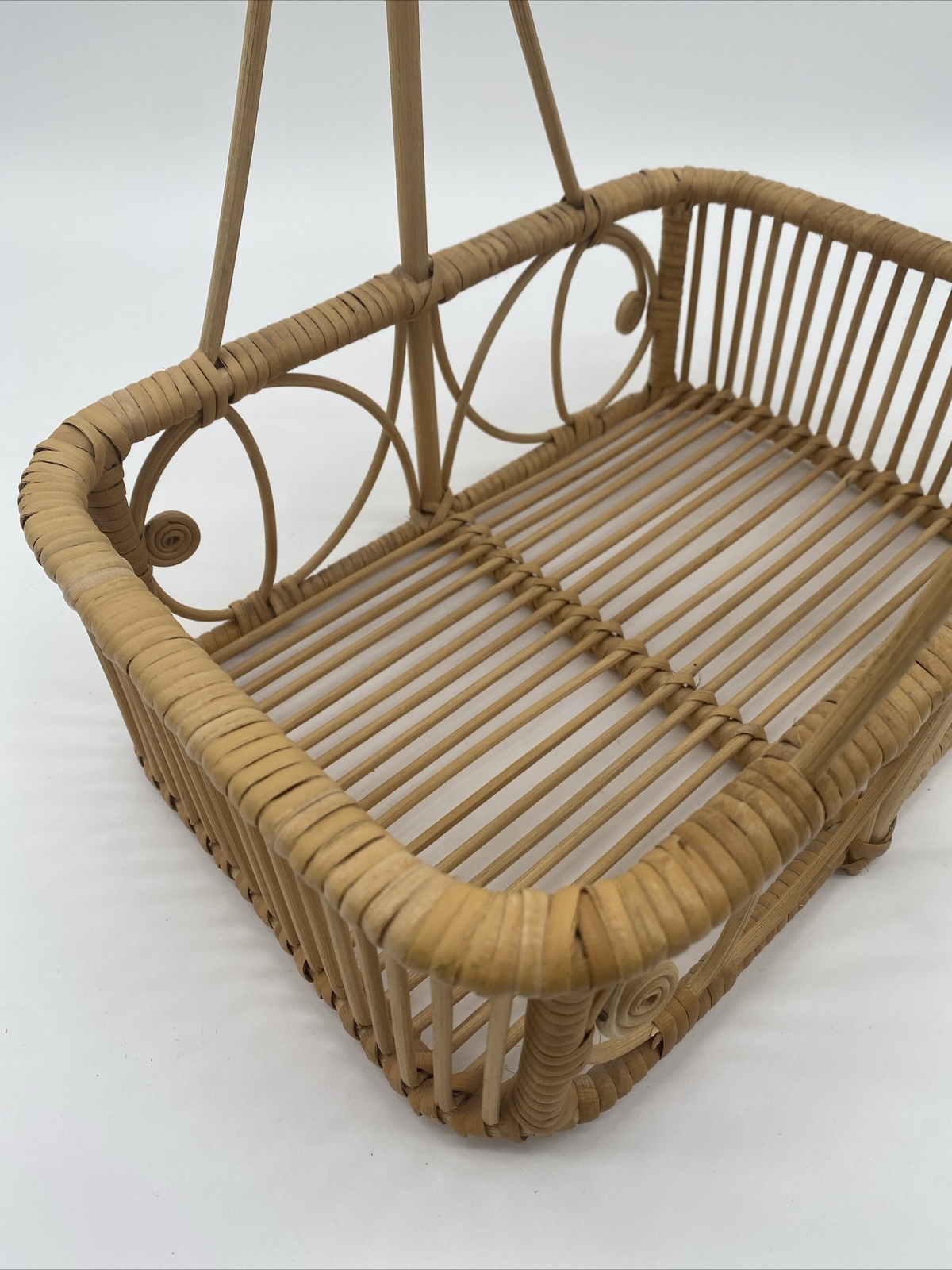 Vintage Wicker Rattan Drink Caddy Basket
