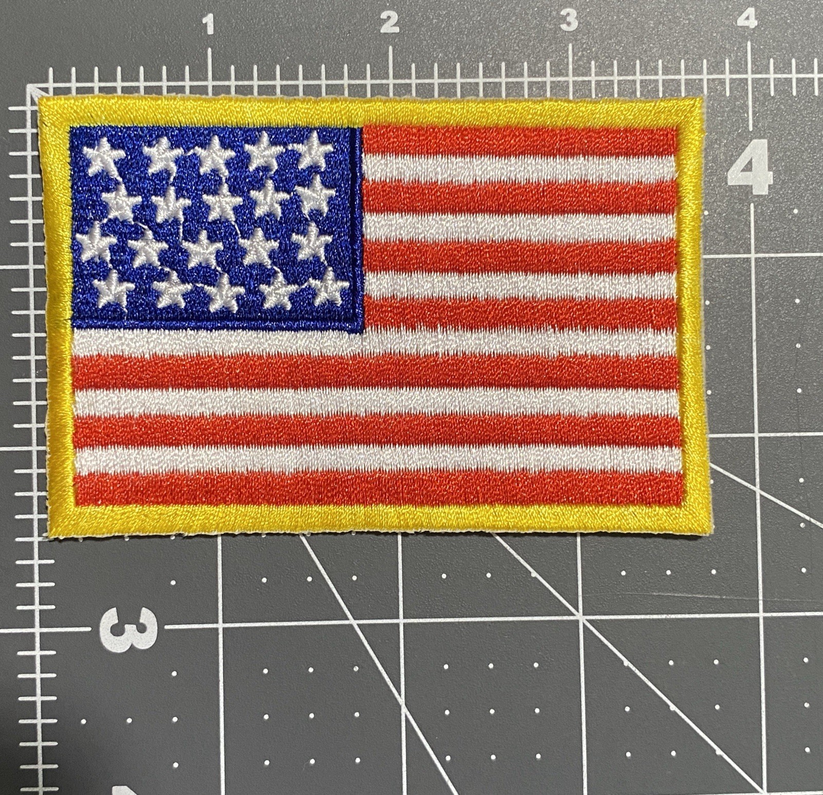 American Flag Patch Iron-on or Sew-on Patch Patriotic Gold Lined USA Flag