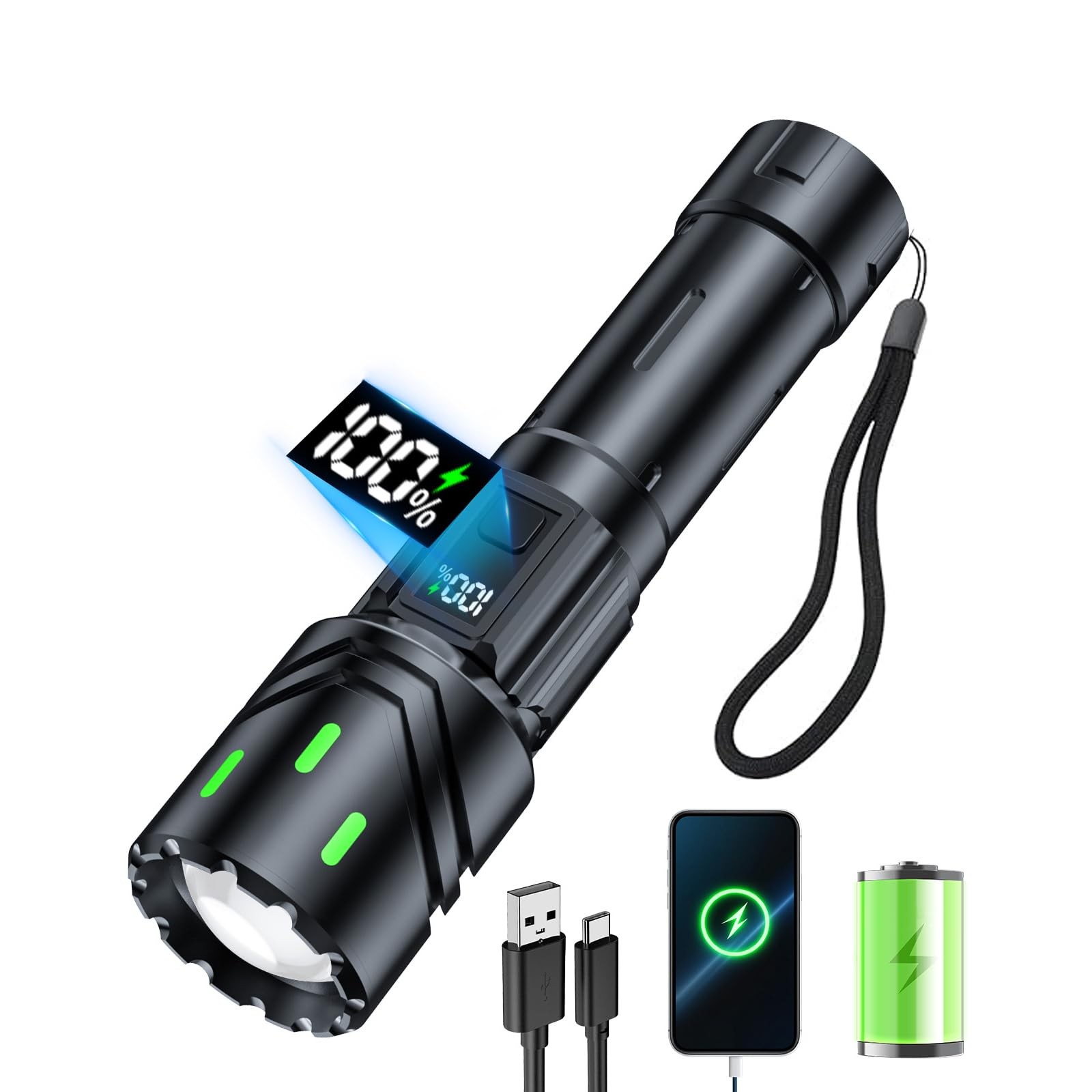 Flashlights High Lumens Rechargeable, LED Super Bright Flash Light, Tactical ...